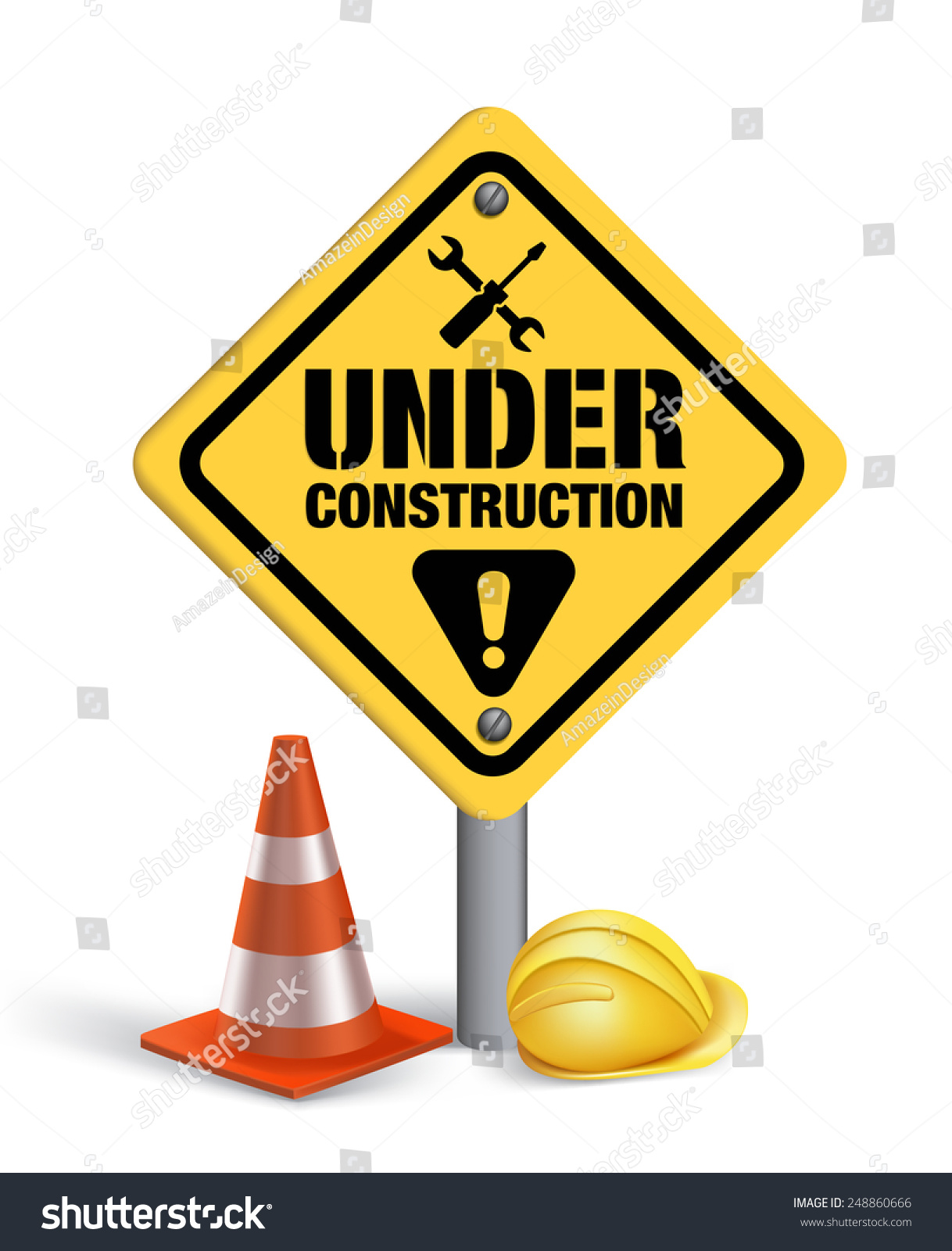 Under Construction Sign White Background 3d Stock Vector (Royalty Free ...