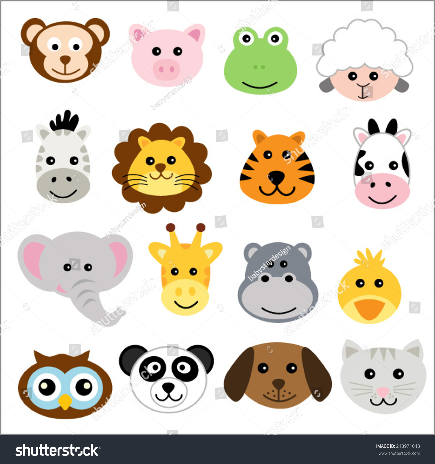 Vector Illustration Animal Faces Stock Vector (Royalty Free) 248971048 ...