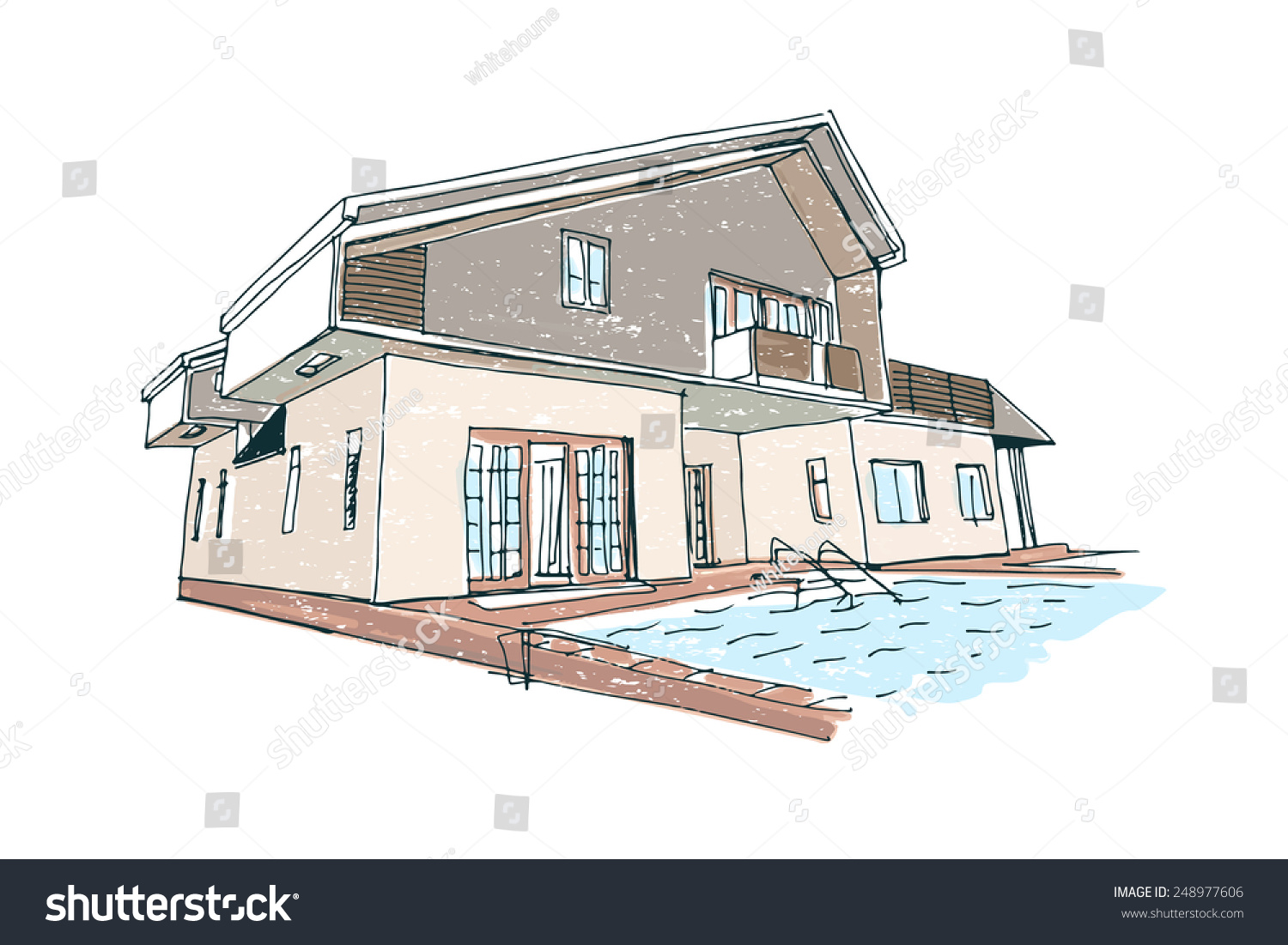 Twostorey House Balcony Vector Sketch Stock Vector (Royalty Free ...