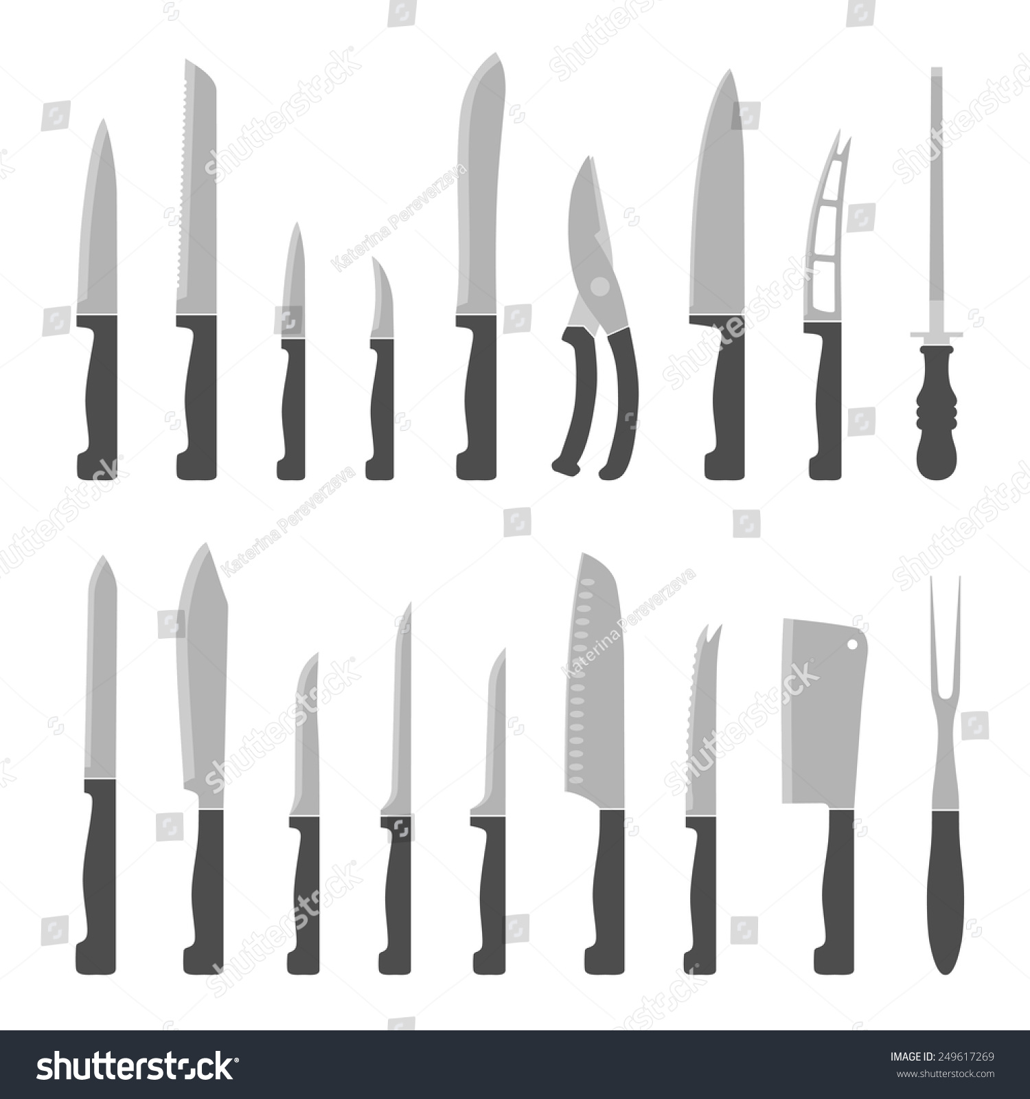 Different Types Kitchen Knives Vectors Set Stock Vector (Royalty Free ...