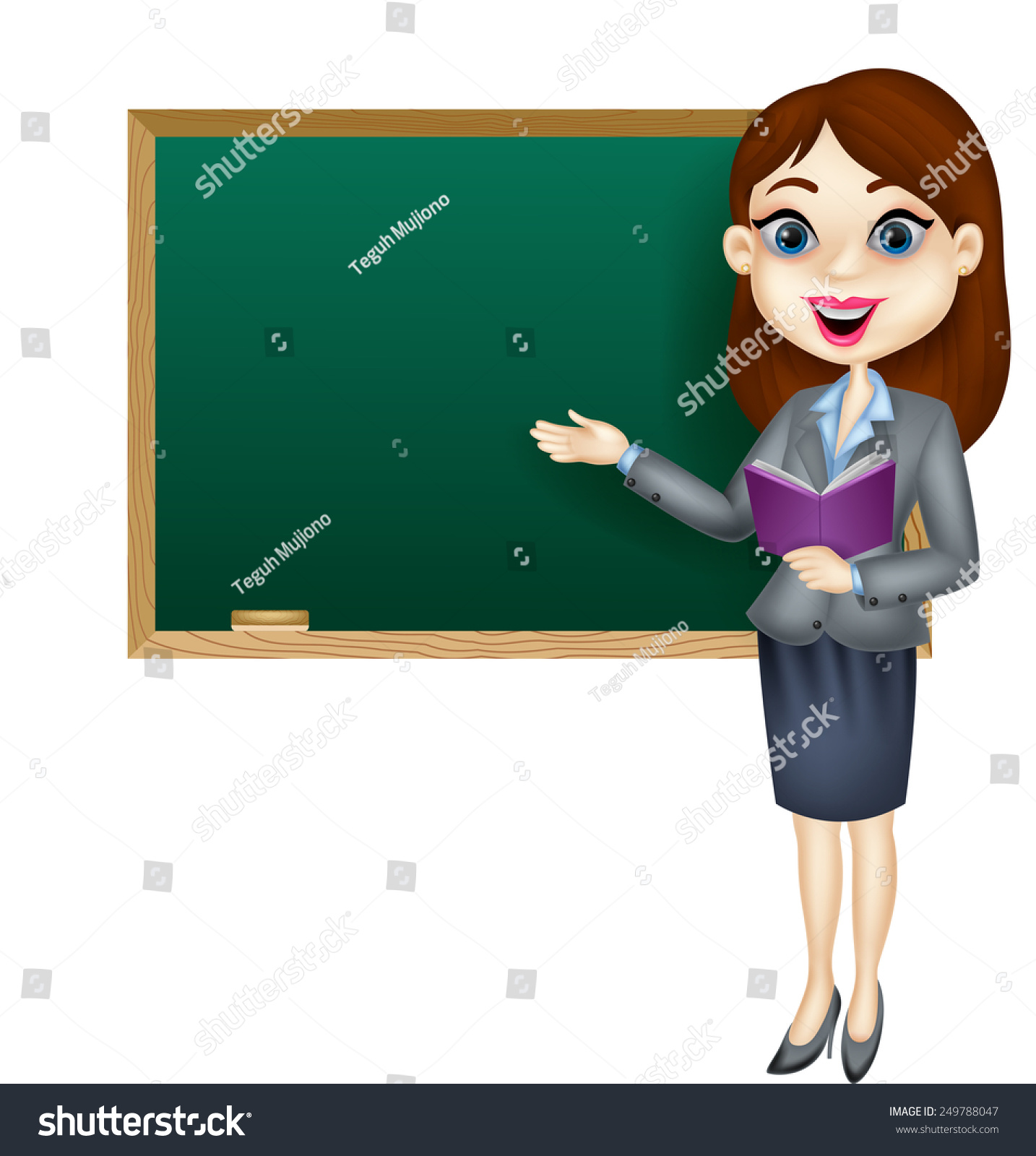 Cartoon Female Teacher Standing Next Blackboard Stock Vector (Royalty ...