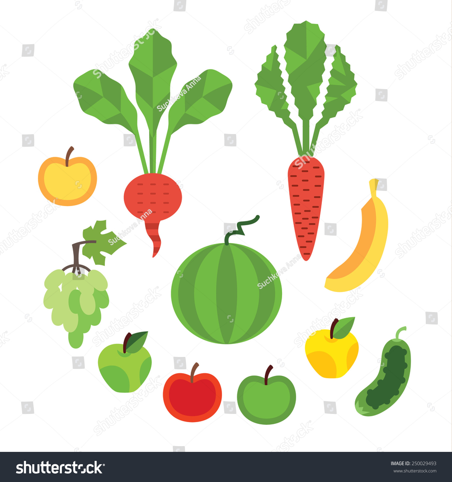 Fruits Vegetables Full Color Flat Design Stock Vector Royalty Free Shutterstock