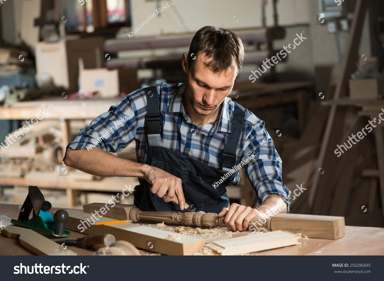 Young Craftsman Uniform Working Carpentry Stock Photo 250286845 ...