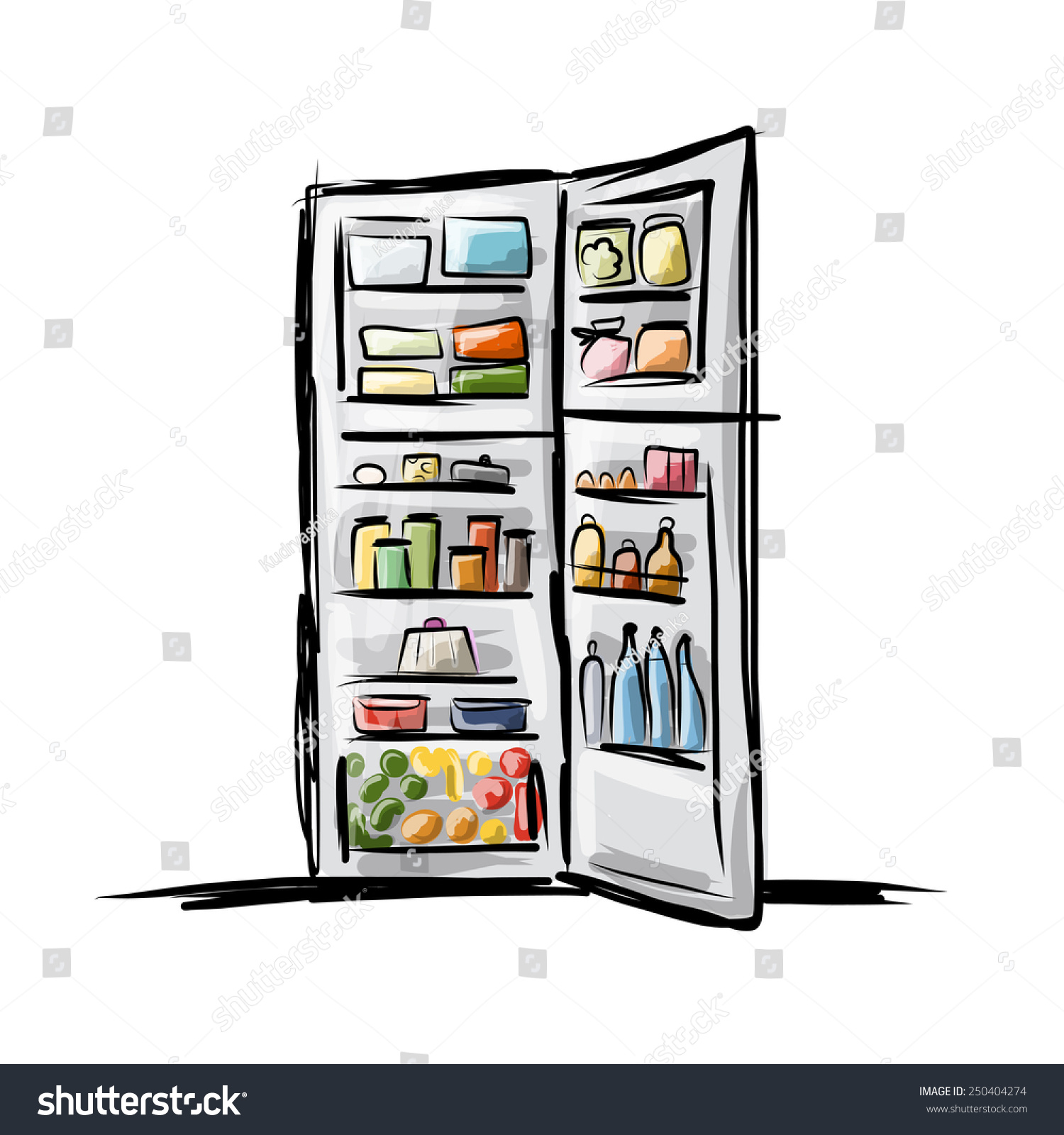 Скетч открытый холодильник