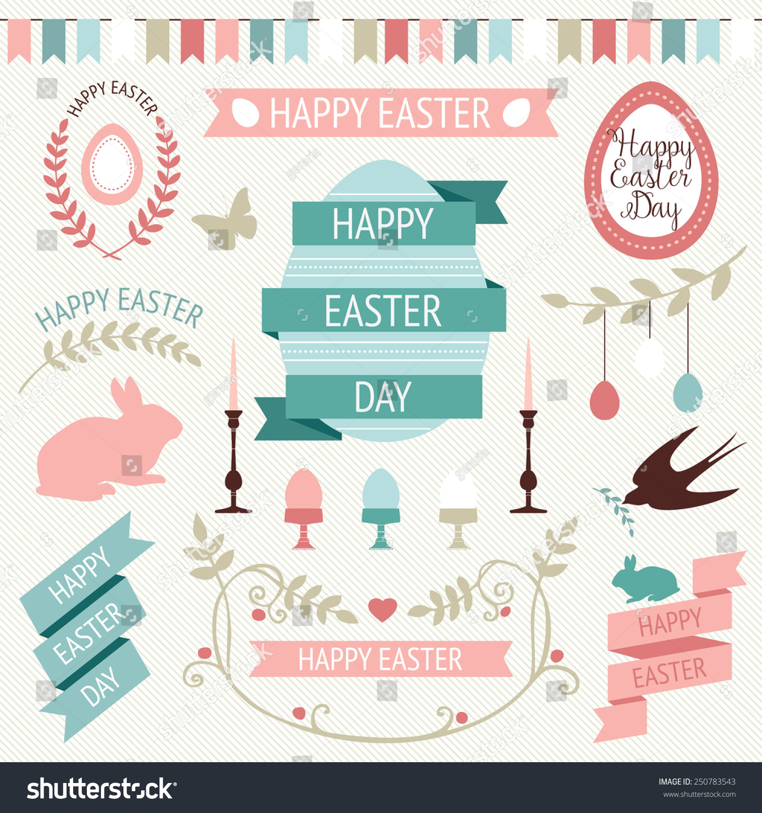 Vector Collection Cute Retro Icons Easter Stock Vector Royalty Free