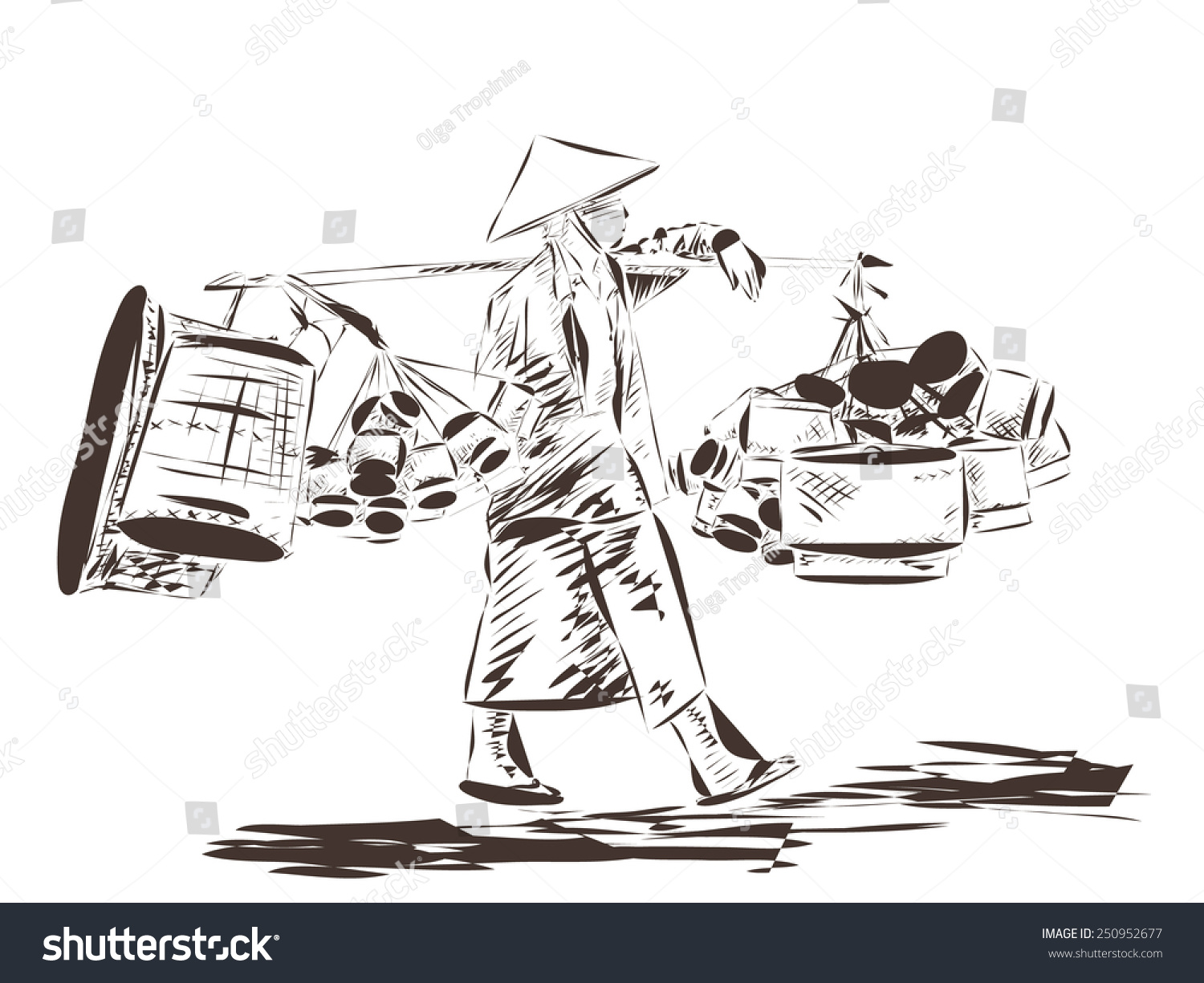 Woman Carrying Yoke On Her Shoulder Stock Vector (Royalty Free ...