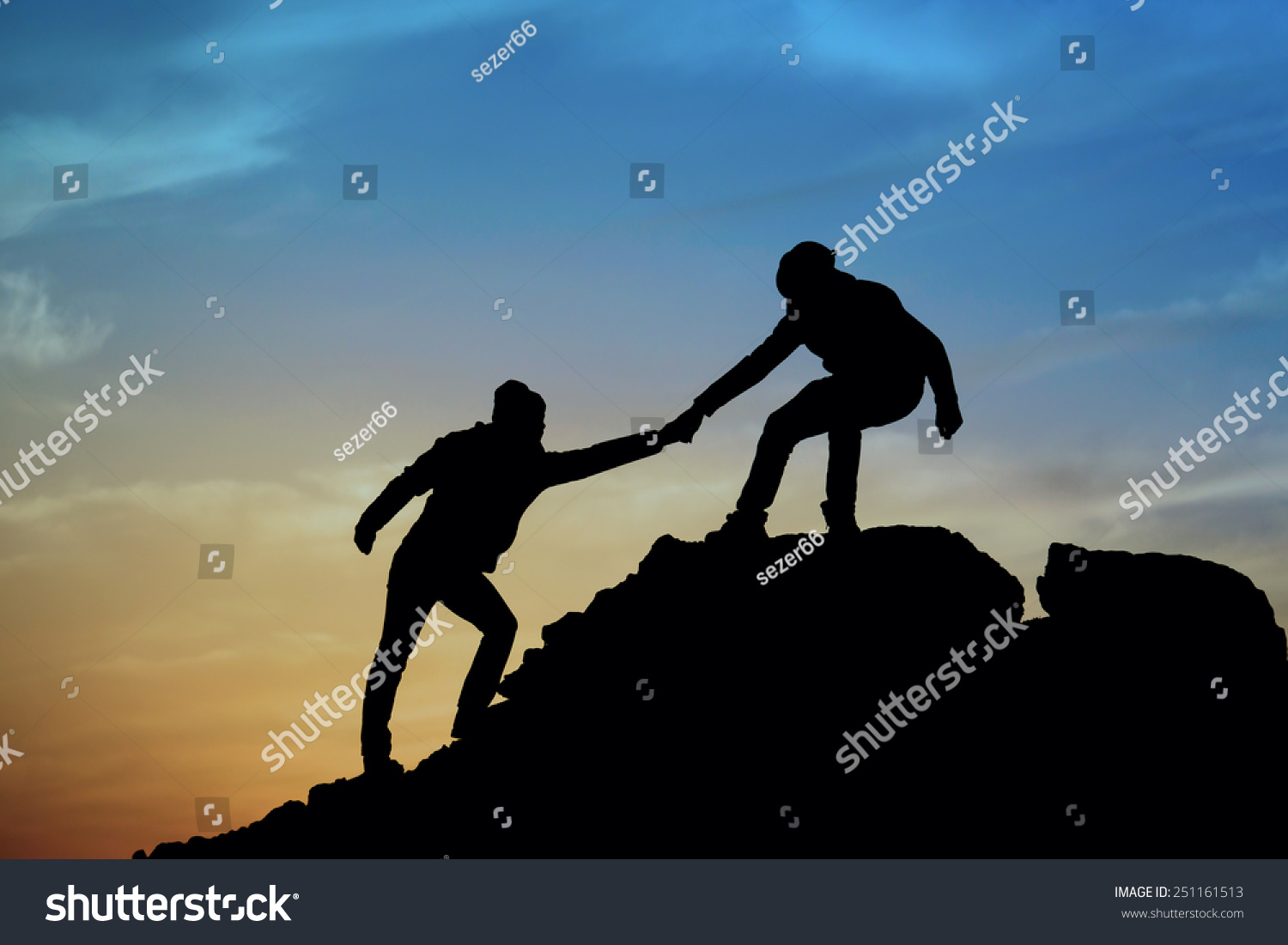 Silhouette Helping Hand Between Two Climber Stock Photo Shutterstock