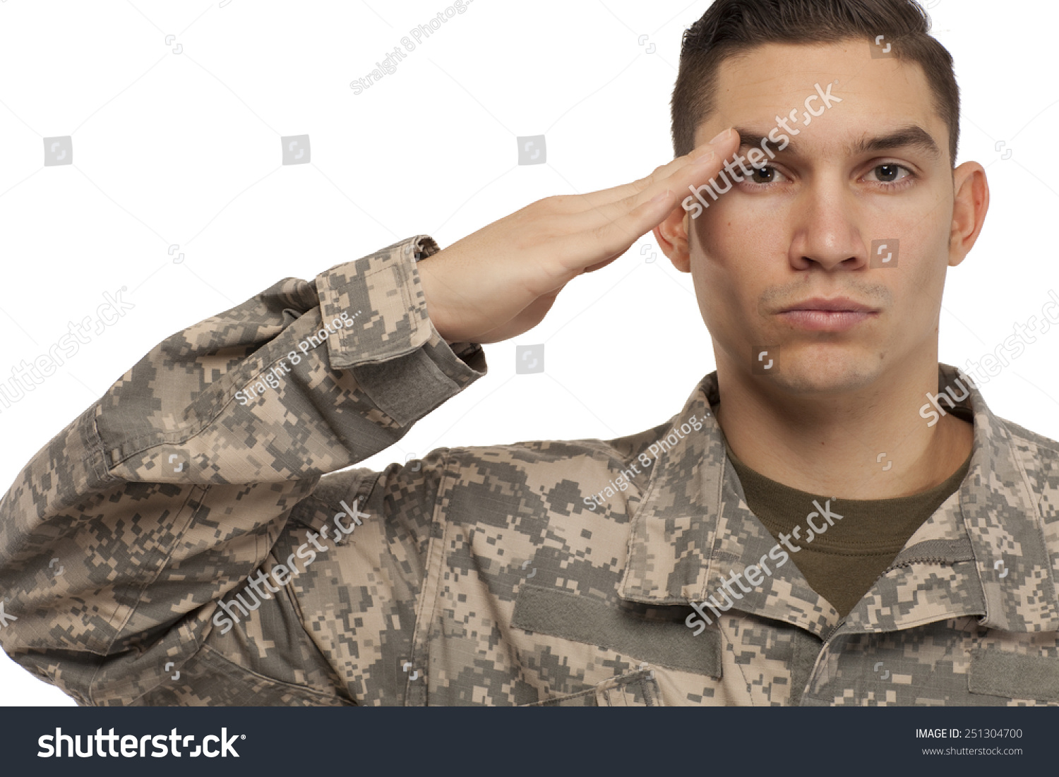 Portrait Soldier Saluting Against White Background Stock Photo ...