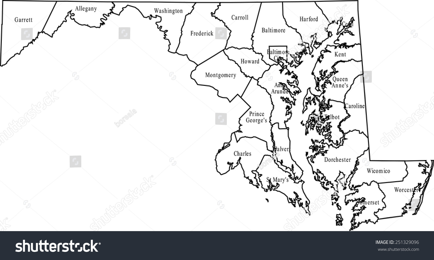 Maryland Map Stock Vector (Royalty Free) 251329096 | Shutterstock