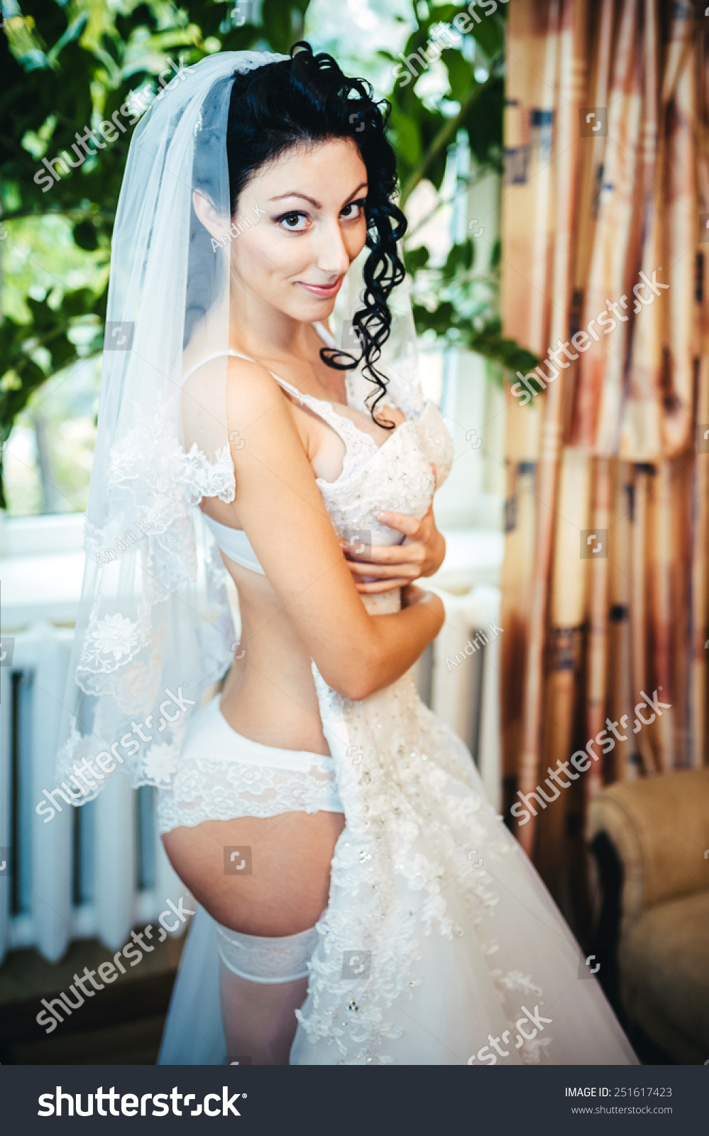 Nude Bride Striptease Beautiful Girl White Stock Photo