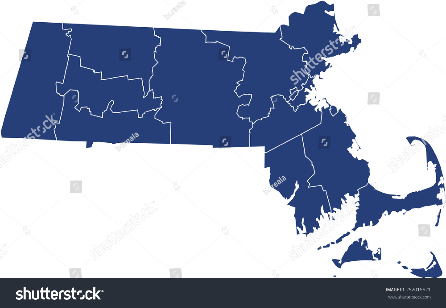 Massachusetts Map Stock Vector (Royalty Free) 252016621 | Shutterstock