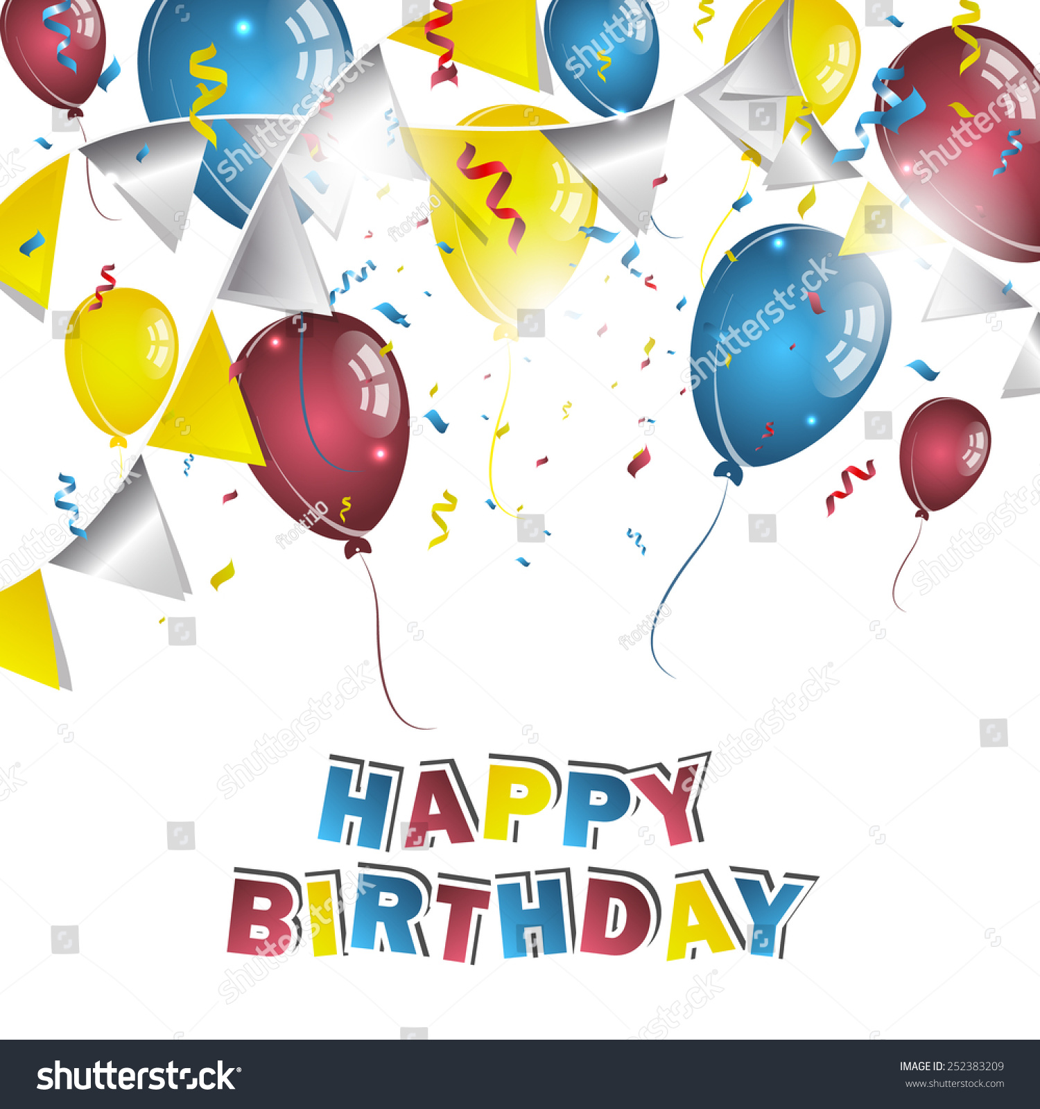 Happy Birthday Greeting Card Confetti Balloons Stock Vector (Royalty