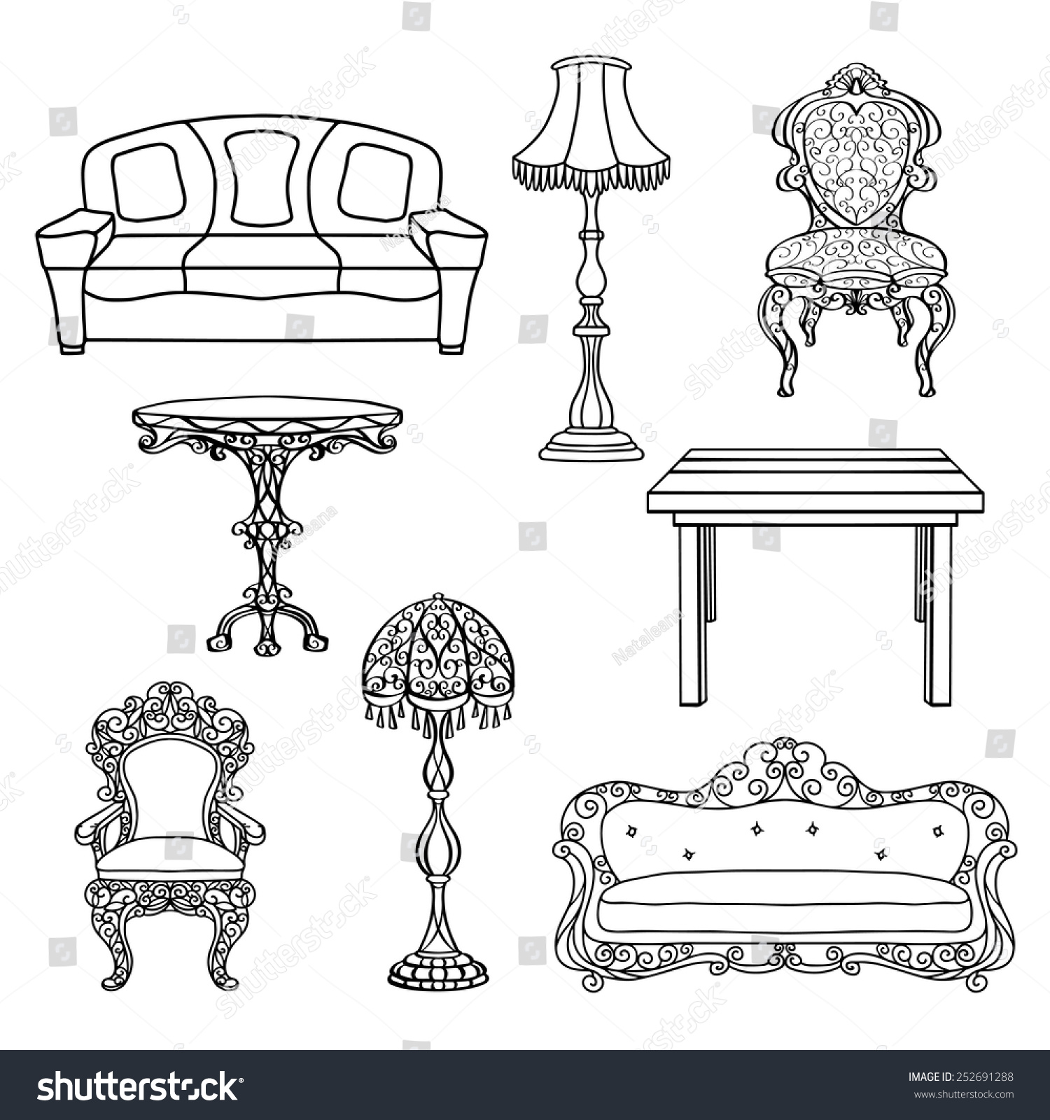 Furniture Set Armchair Sofa Table Floor Stock Vector (Royalty Free ...