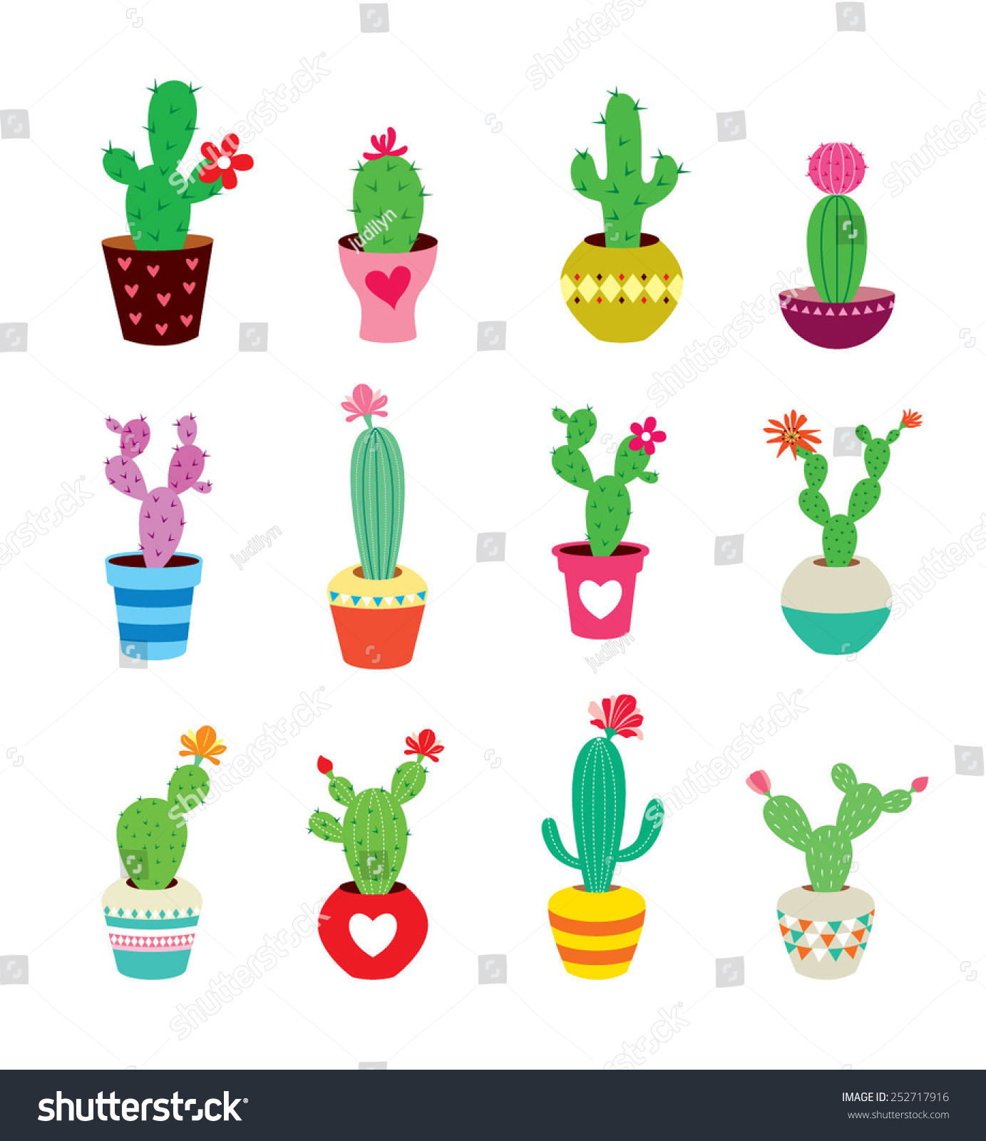 Cute Cactus Collection Vector Illustration Stock Vector (Royalty Free ...