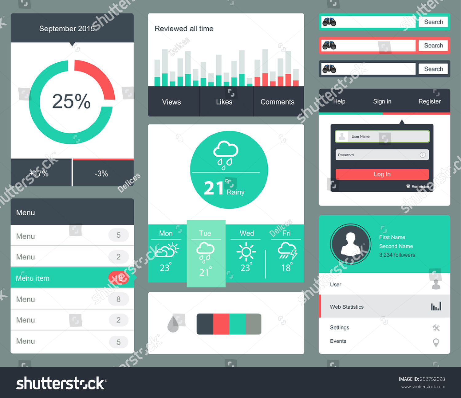 Modern Ui Flat Design Vector Kit Stock Vector (Royalty Free) 252752098 ...