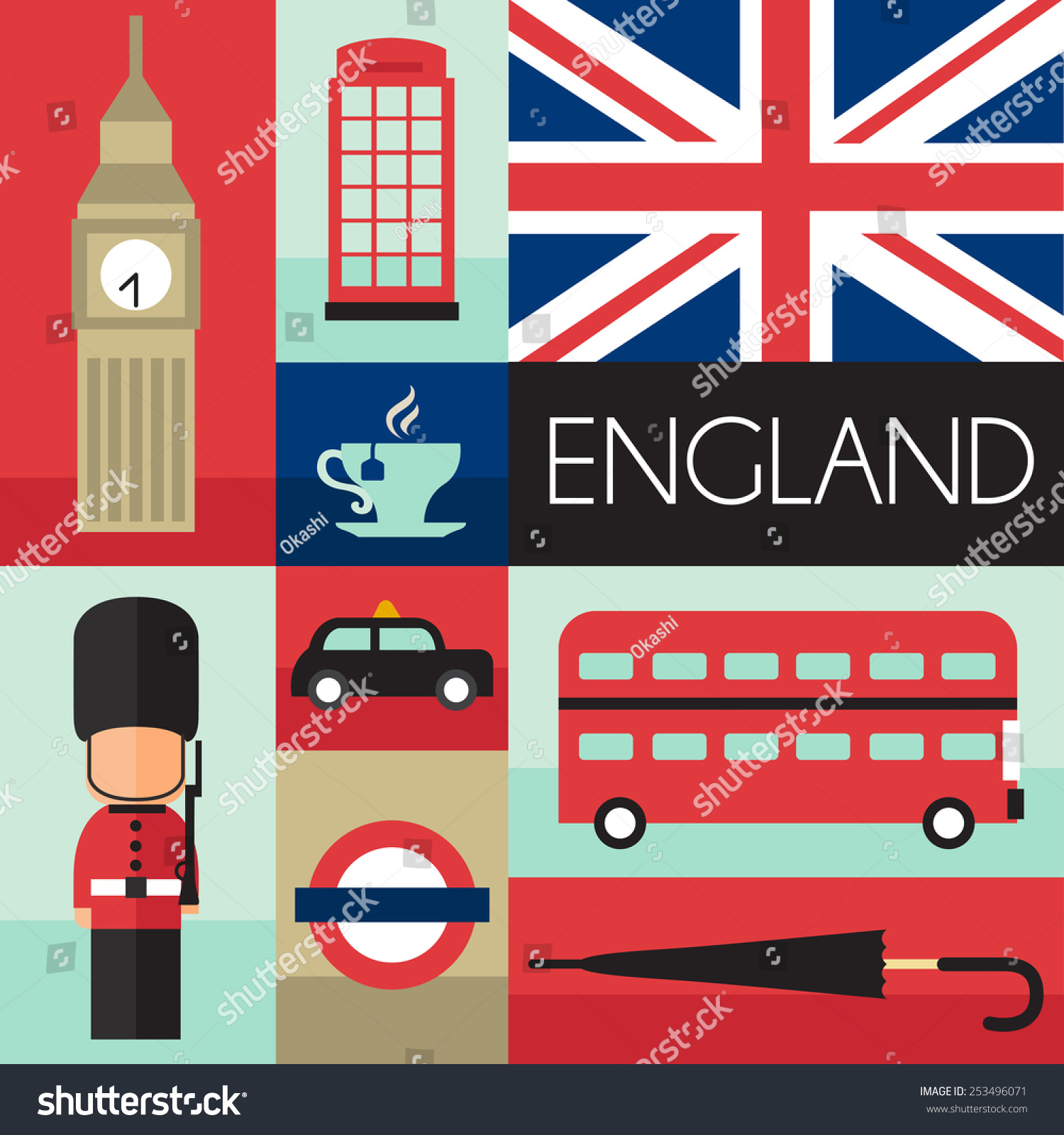 Set England Icon Stock Vector (royalty Free) 253496071 