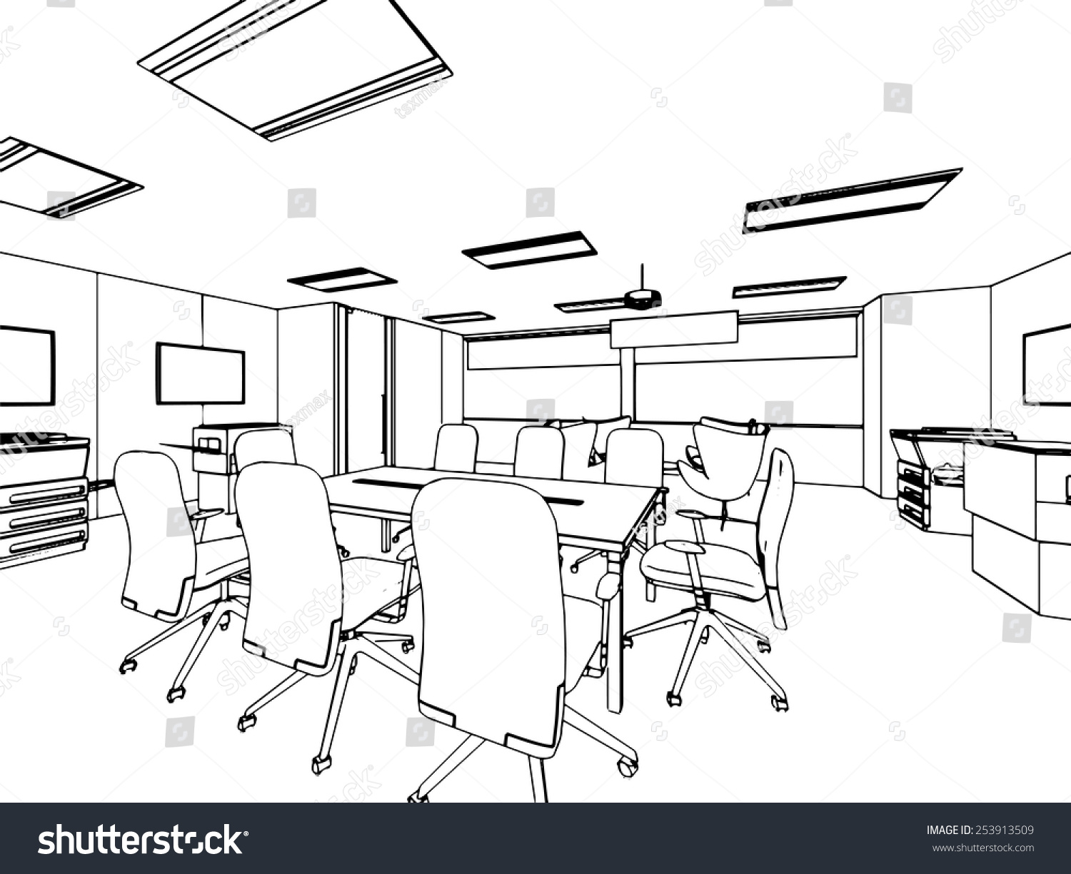 Outline Sketch Interior Space Stock Vector (royalty Free) 253913509 