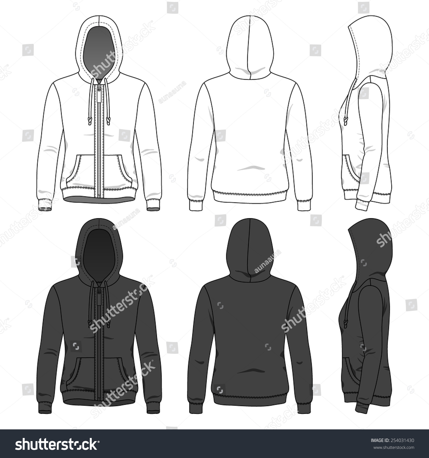 Womens Hoodie Zipper Front Back Side Stock Vector (Royalty Free ...