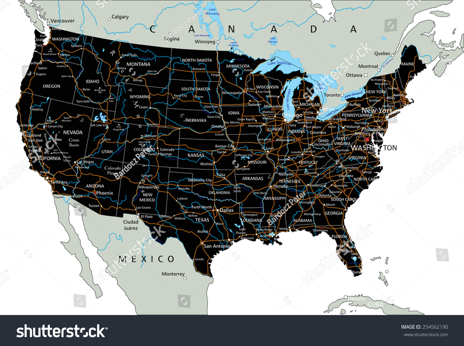 High Detailed United States America Road Stock Vector (Royalty Free ...