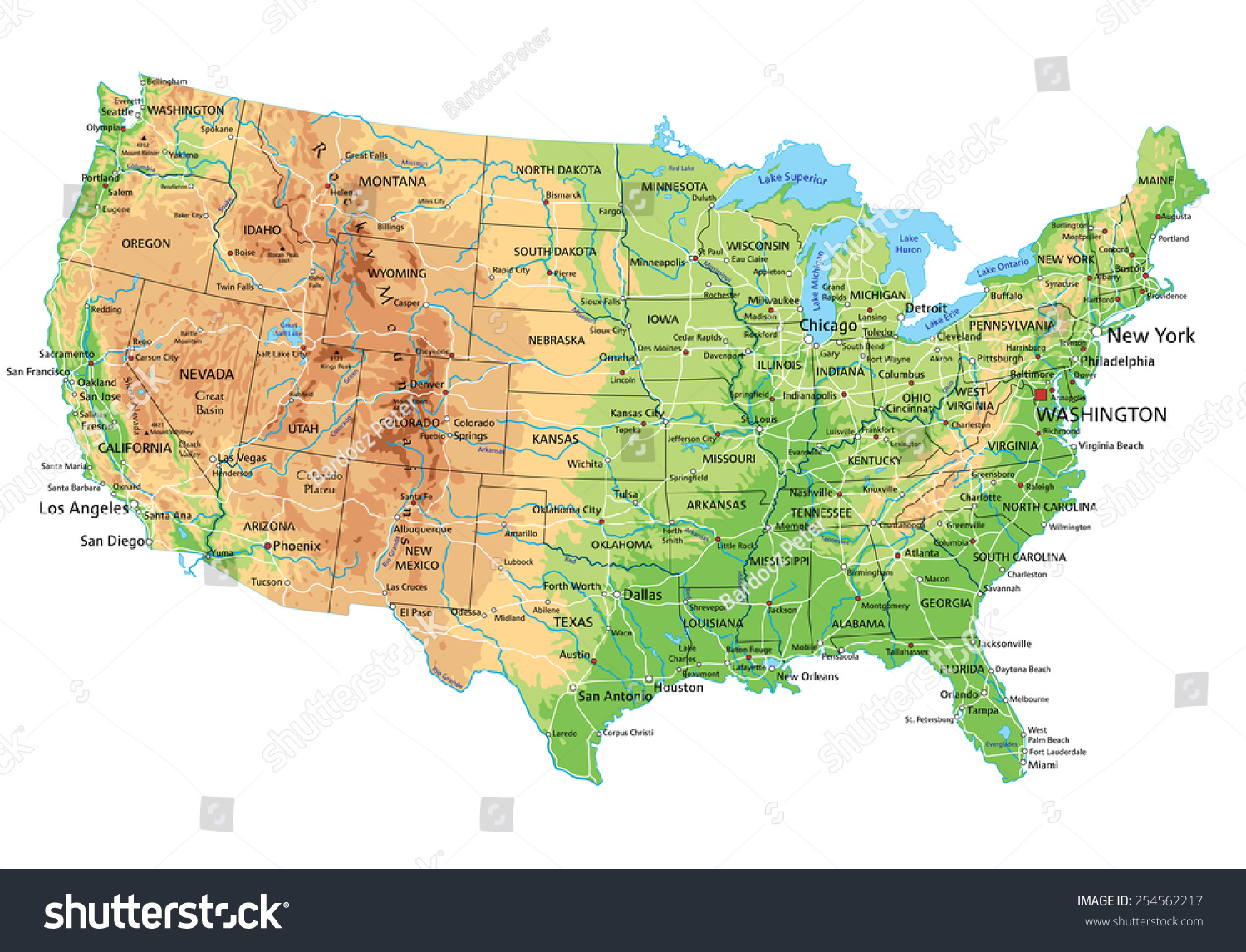 United States Of America Map Labeled High Detailed United States America Physical Stock Vector (Royalty Free)  254562217 | Shutterstock