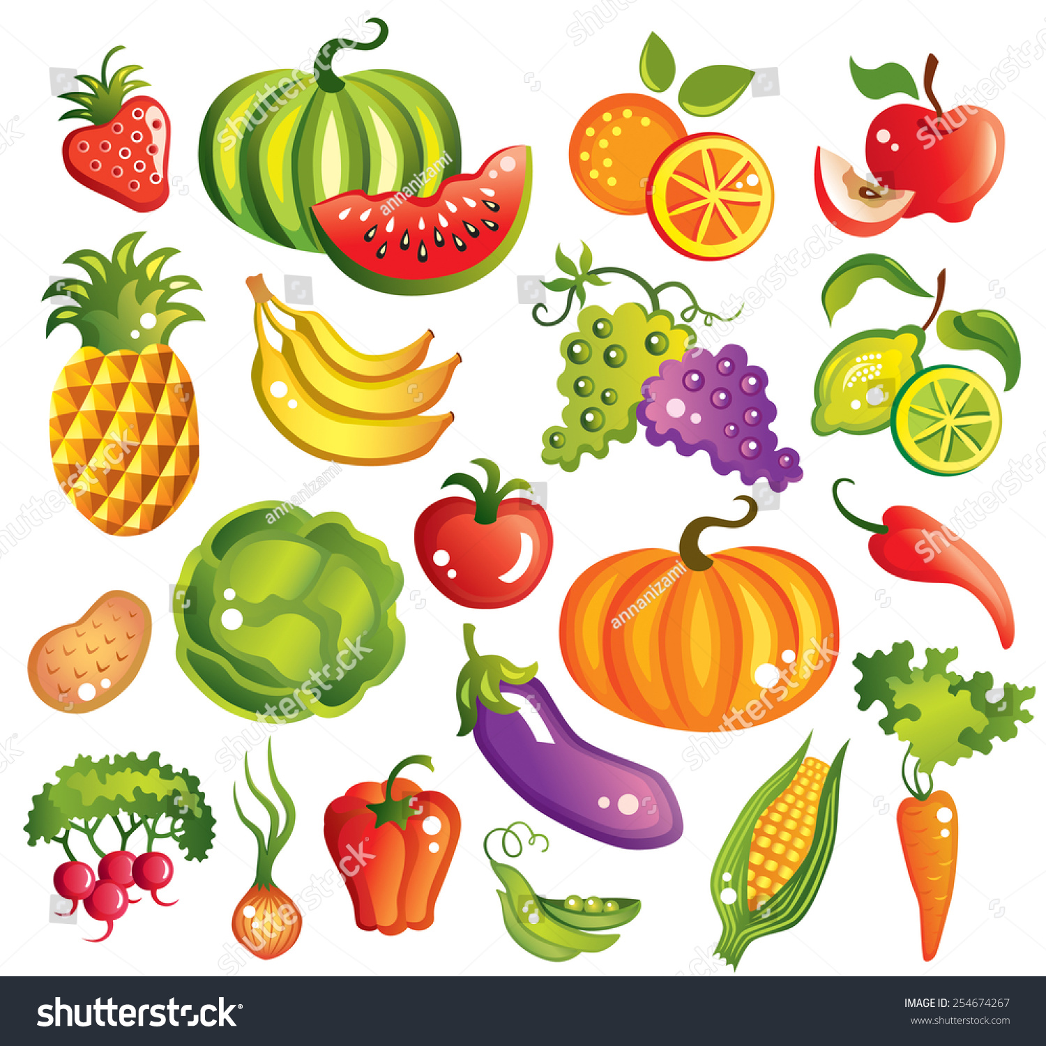 Fruits Vegetables Set Vector Illustration Stock Vector (Royalty Free ...