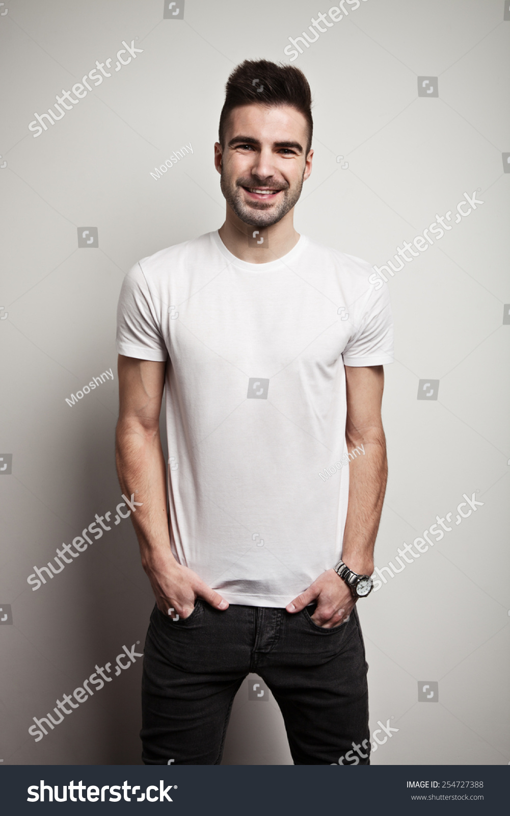 Smiling Man Blank Tshirt White Wall Stock Photo 254727388 | Shutterstock