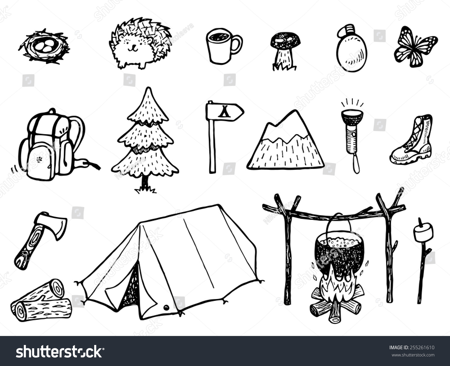 Camping Doodles Vector Stock Vector (royalty Free) 255261610 