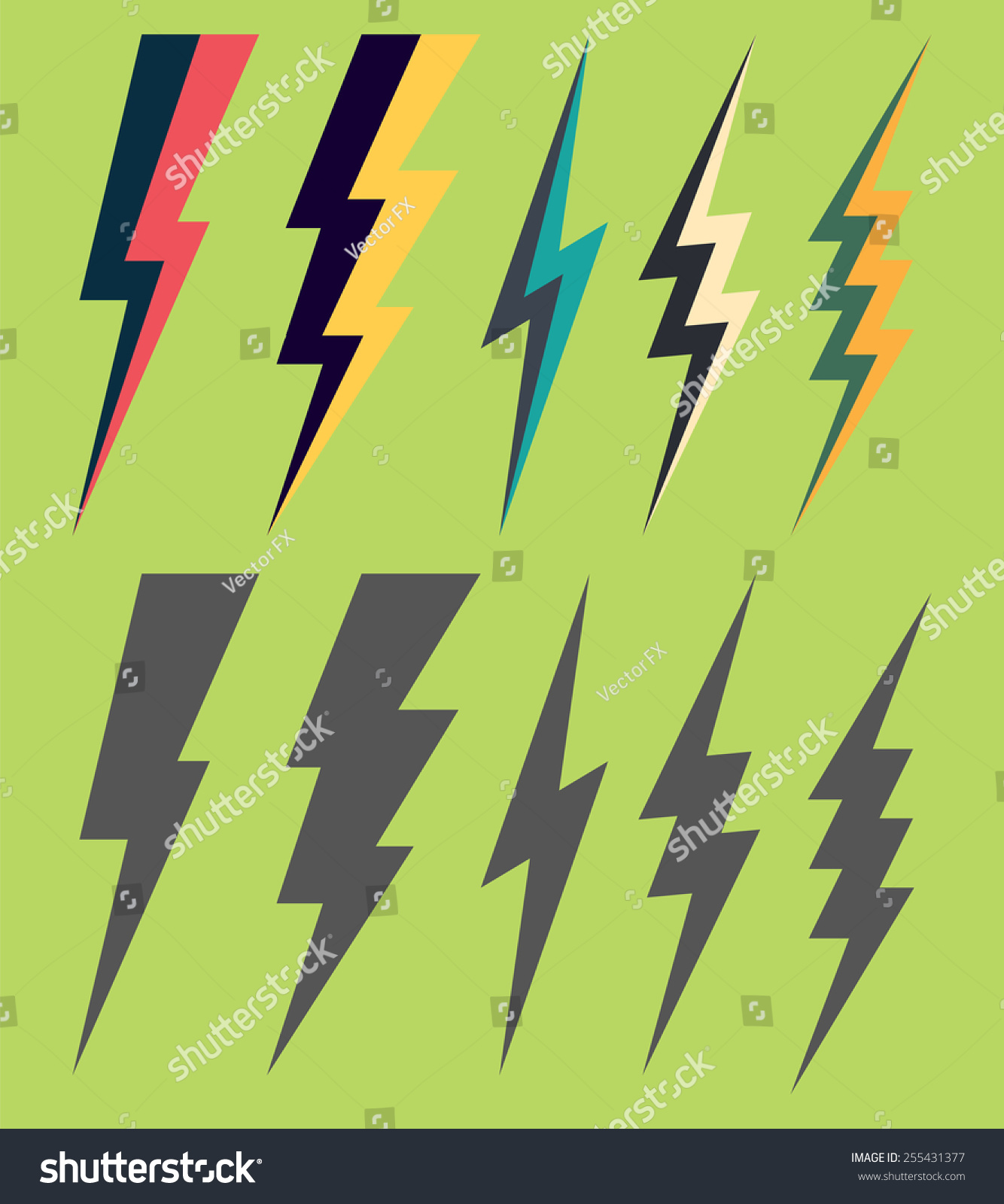 Lightning Silhouettes Vector Set Gray Double เวกเตอร์สต็อก ปลอดค่าลิขสิทธิ์ 255431377 