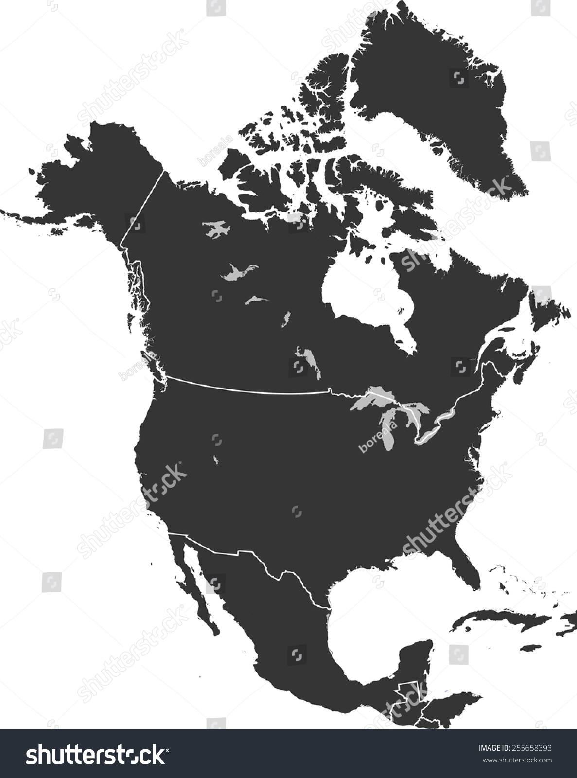 Detailed Vector Map North America Stock Vector (Royalty Free) 255658393 ...