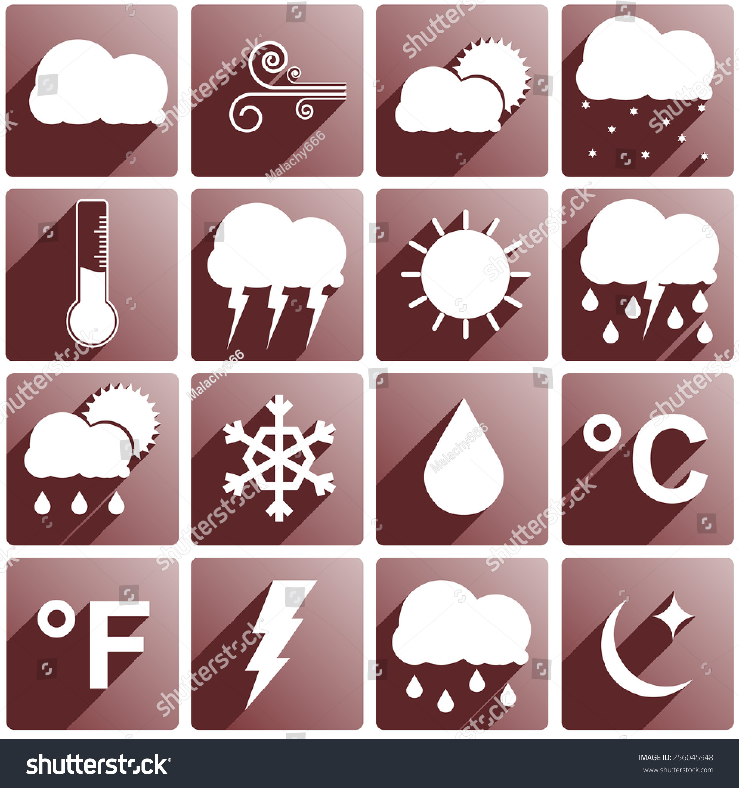 Icon Set 16 Different Weather Symbols 库存矢量图（免版税）256045948 | Shutterstock