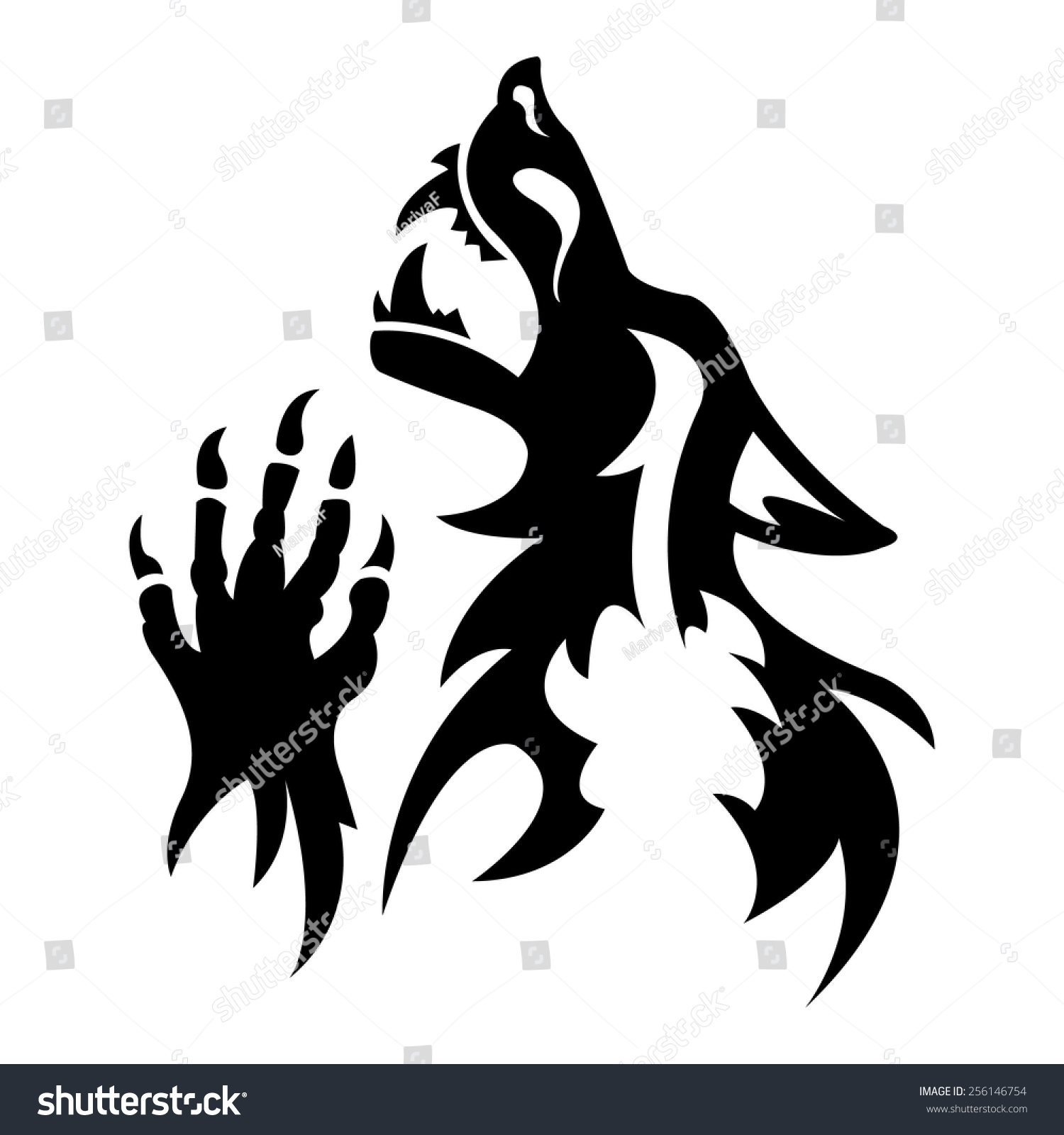 Vector Werewolf Stencil Dark Tattoo Fantesy: เวกเตอร์สต็อก (ปลอดค่า