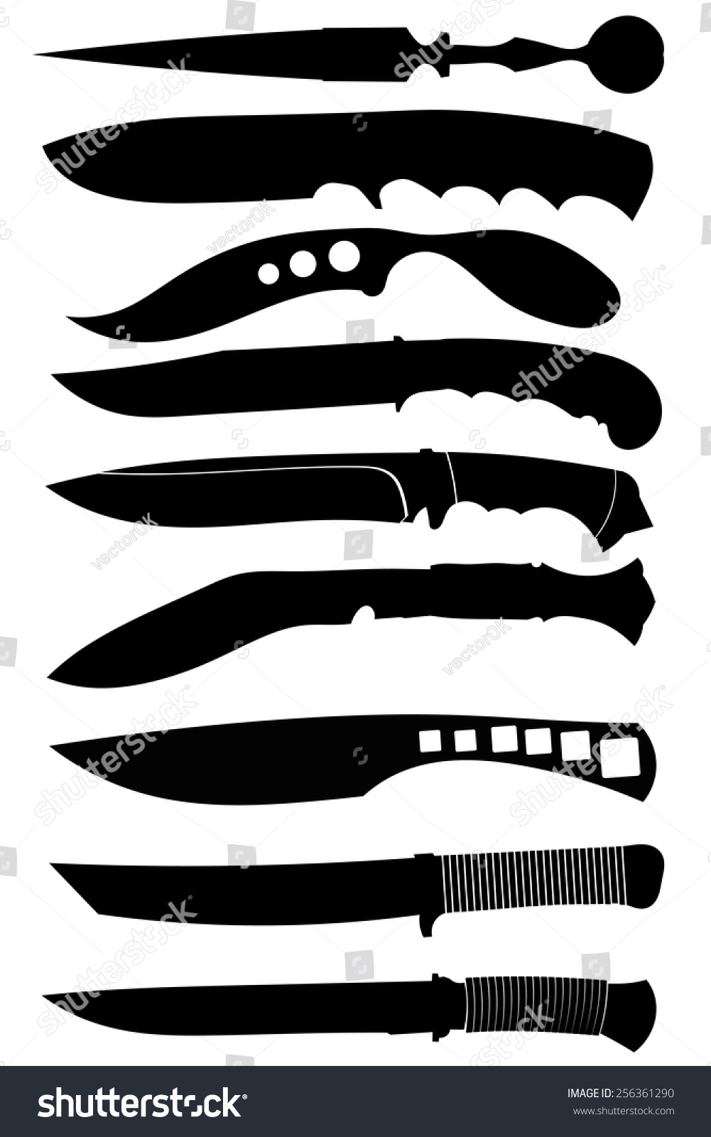 Set Black Silhouettes Knives Vector Illustration Stock Vector (Royalty ...