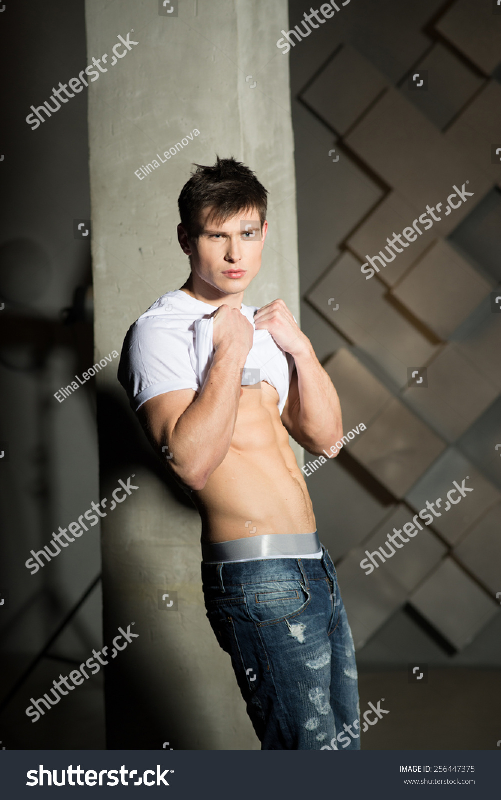 Handsome Man Naked Torso White Tshirt Stock Photo Shutterstock