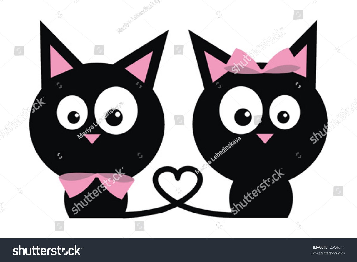 Two Black Cats Rose Bows Tails Stock Vector Royalty Free 2564611 Shutterstock