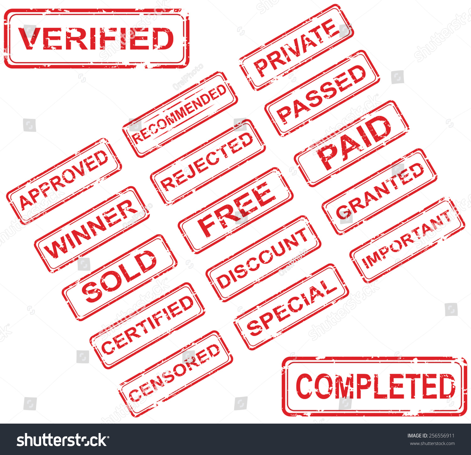 Set 17 Red Stamps On White Stock Vector (Royalty Free) 256556911 ...