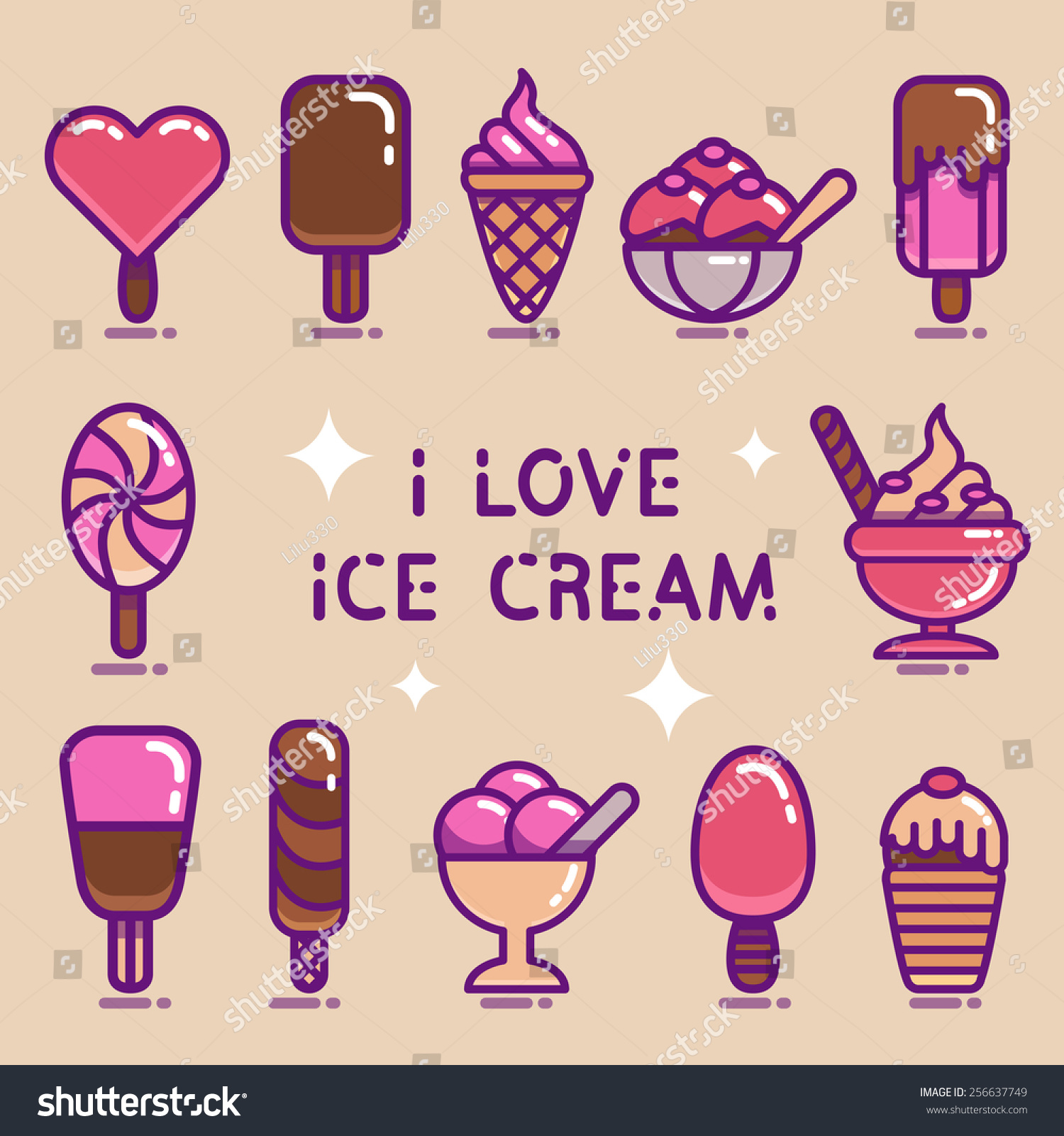 Set Ice Cream Icons Stock Vector Royalty Free 256637749 Shutterstock 