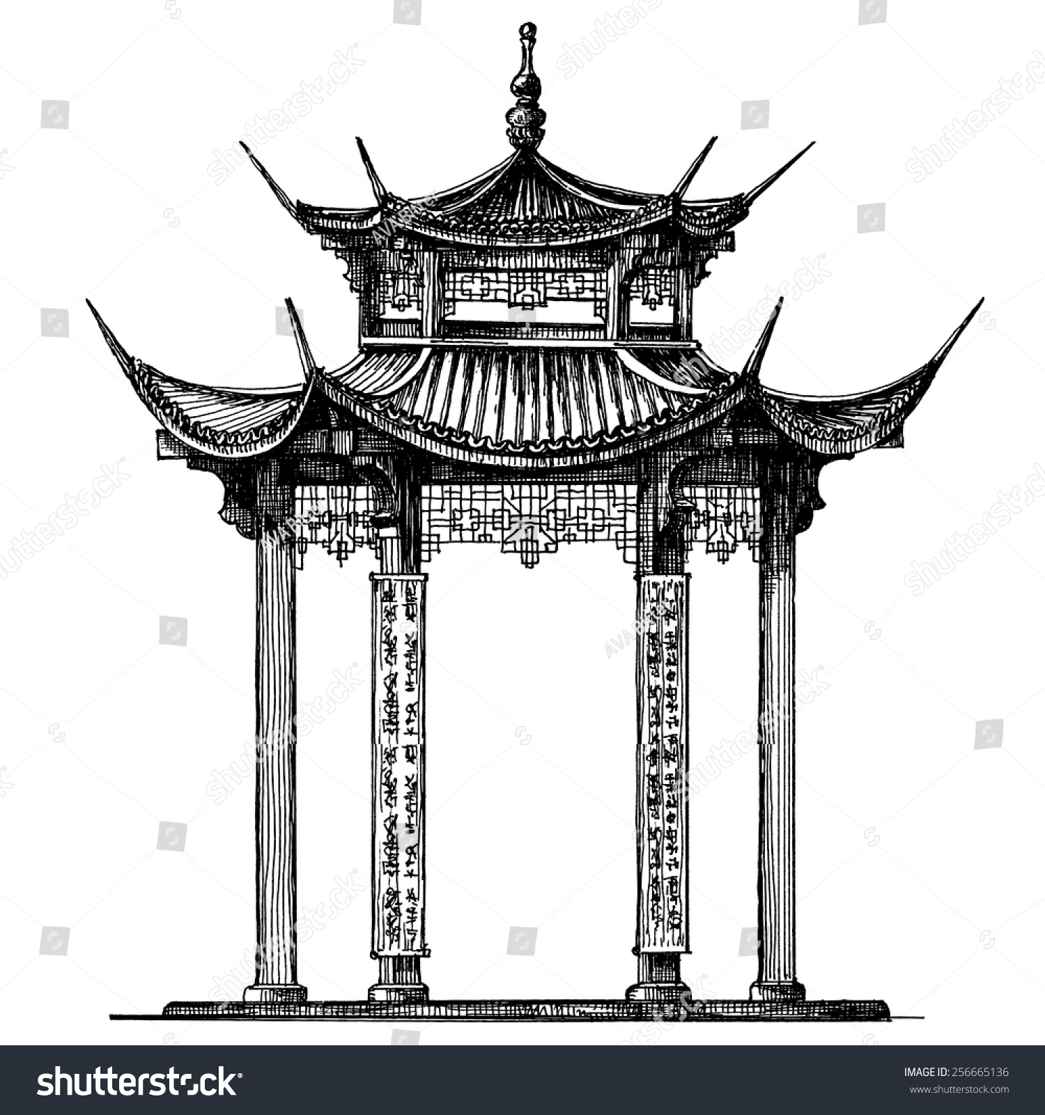 Зарисовка храма Китай Япония Корея