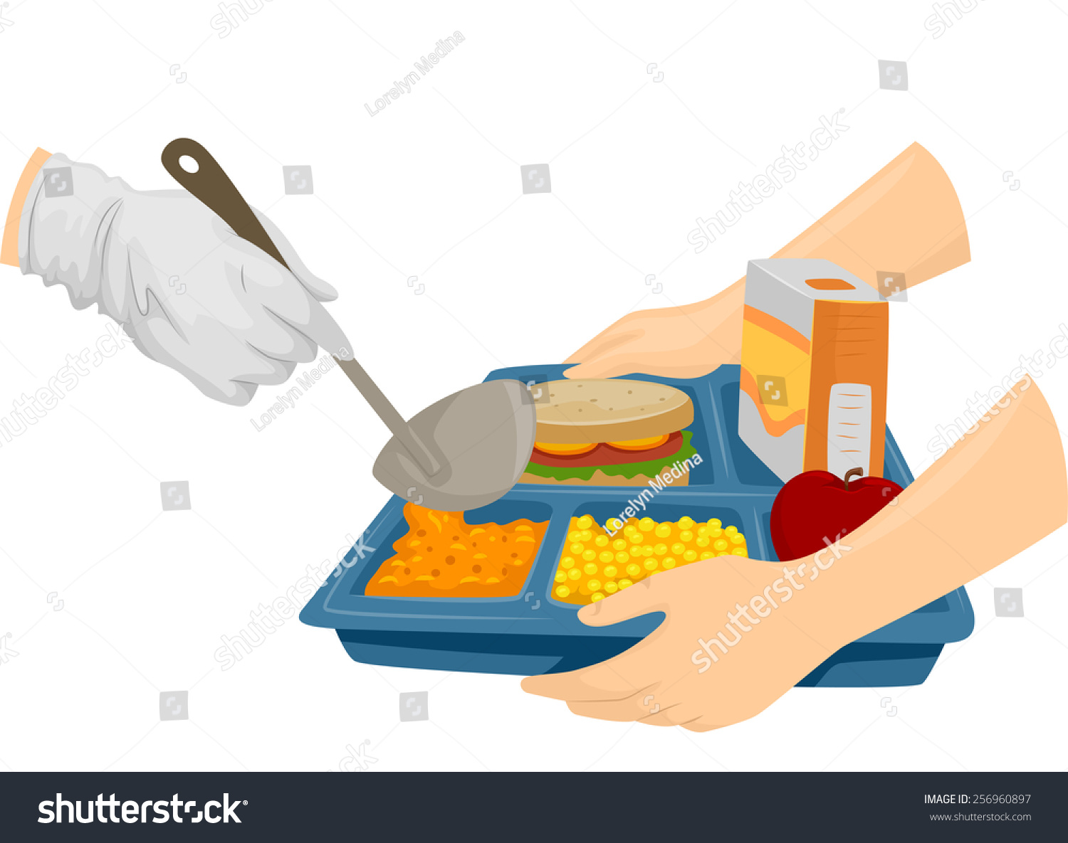 Cropped Illustration Cafeteria Cook Serving Food Stock Vector (Royalty ...