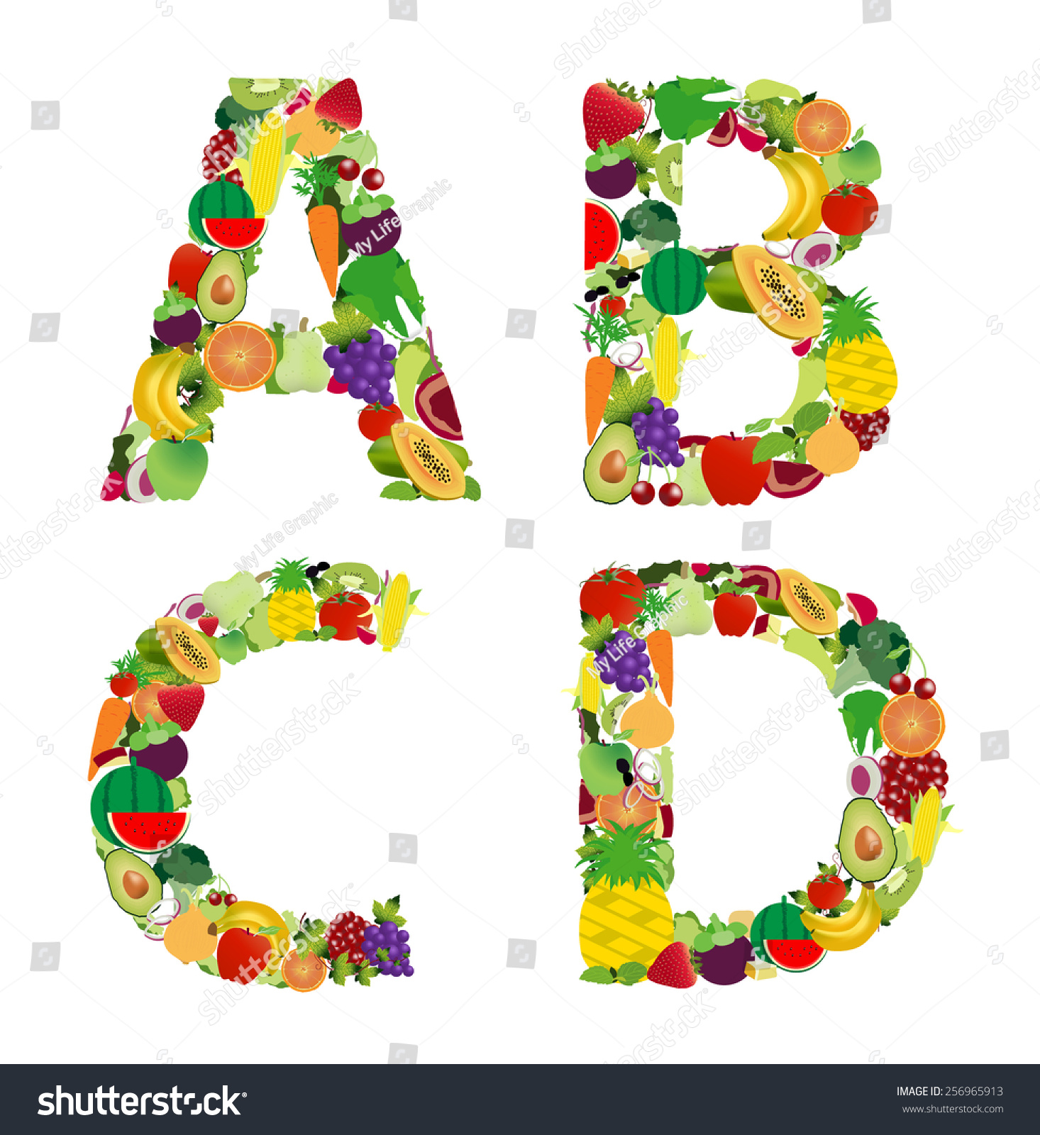 Fruit Vegetable Alphabet Letter B C Stock Vector (Royalty Free ...