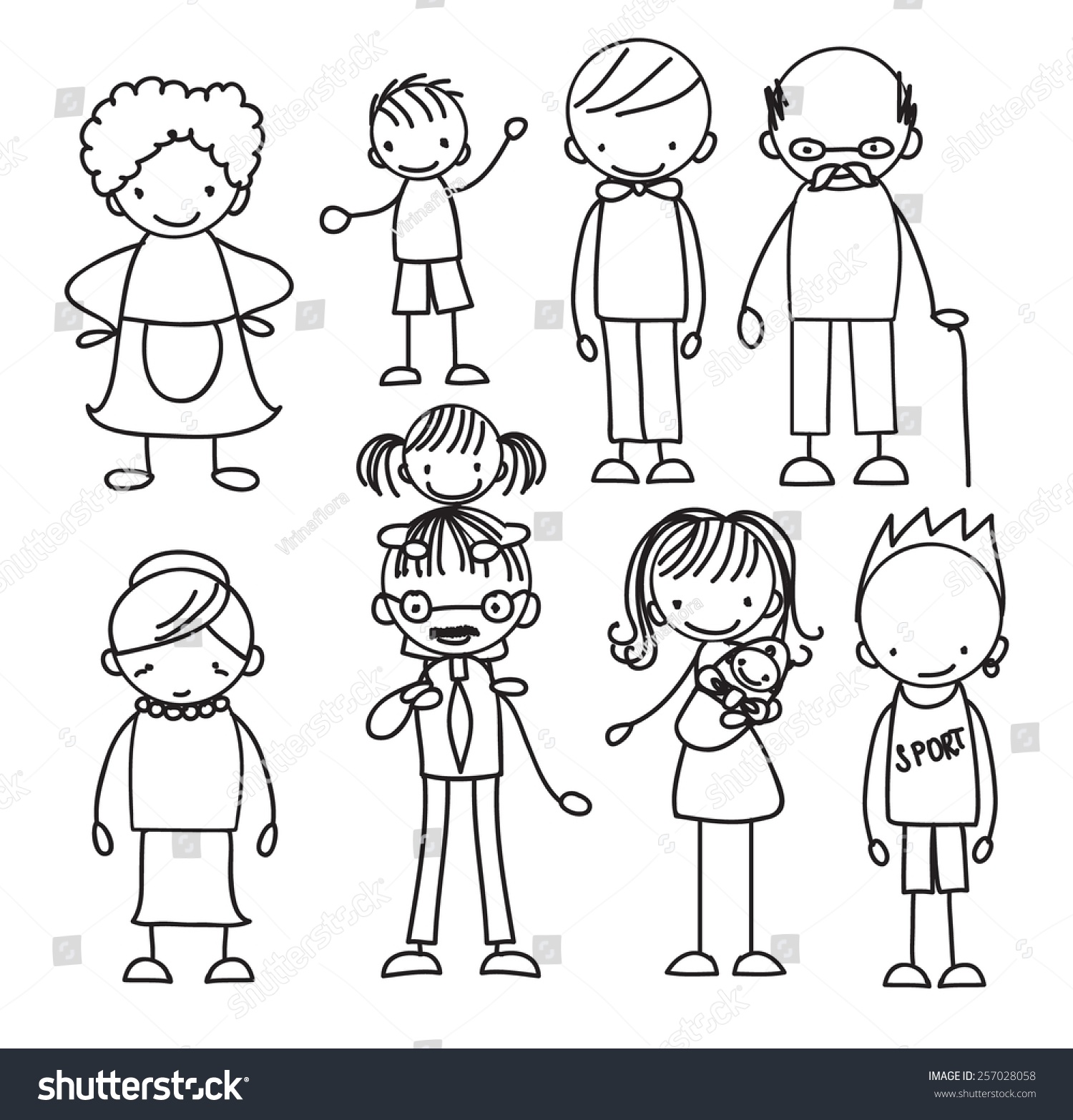 Vector Childrens Doodle Happy Family Stock Vector (royalty Free 