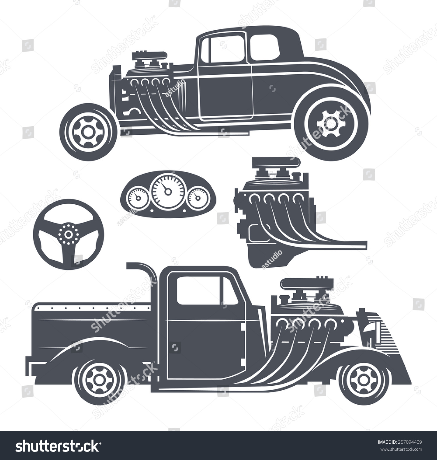 Retro Hot Rod Set Vector Illustration Stock Vector Royalty Free Shutterstock