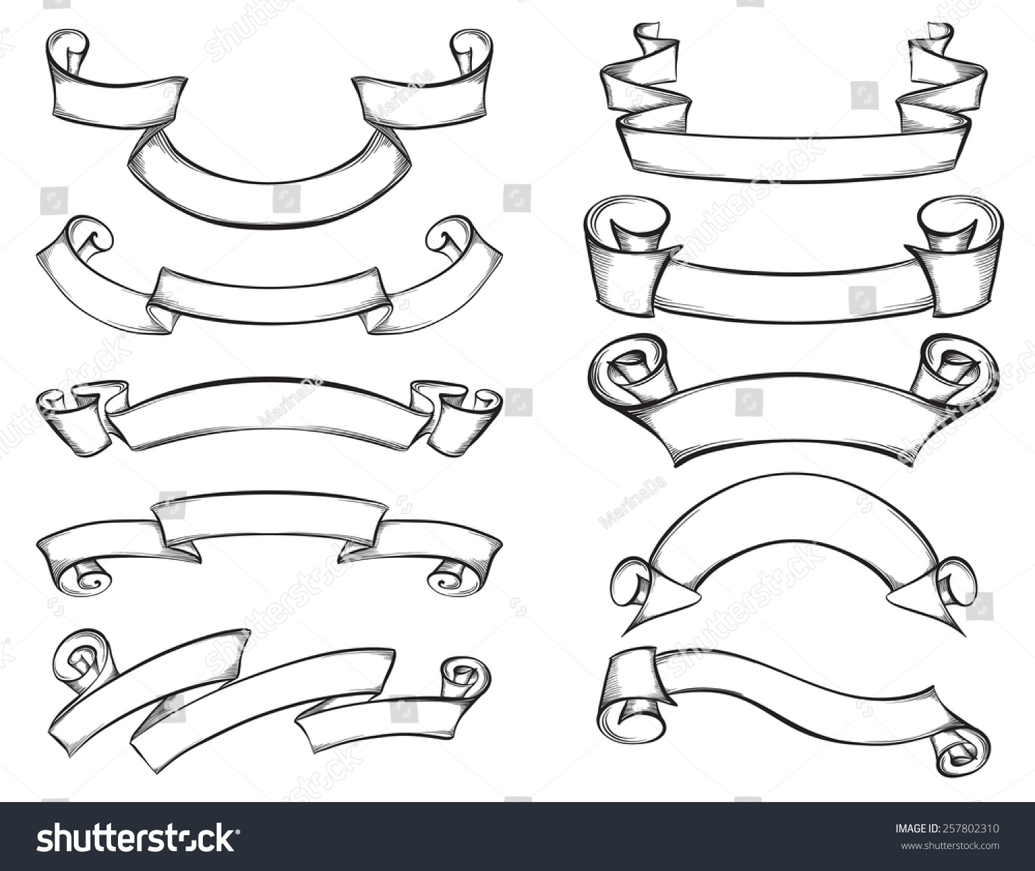 Set Hand Drawn Vintage Ribbon Banners Stock Vector (Royalty Free ...