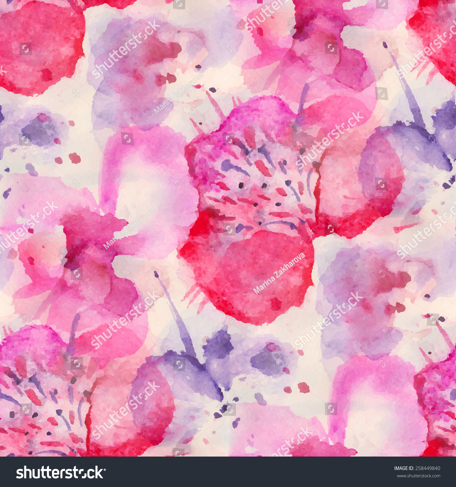 Seamless Pattern Watercolor Flowers Vector Illustration Stock Vector ...