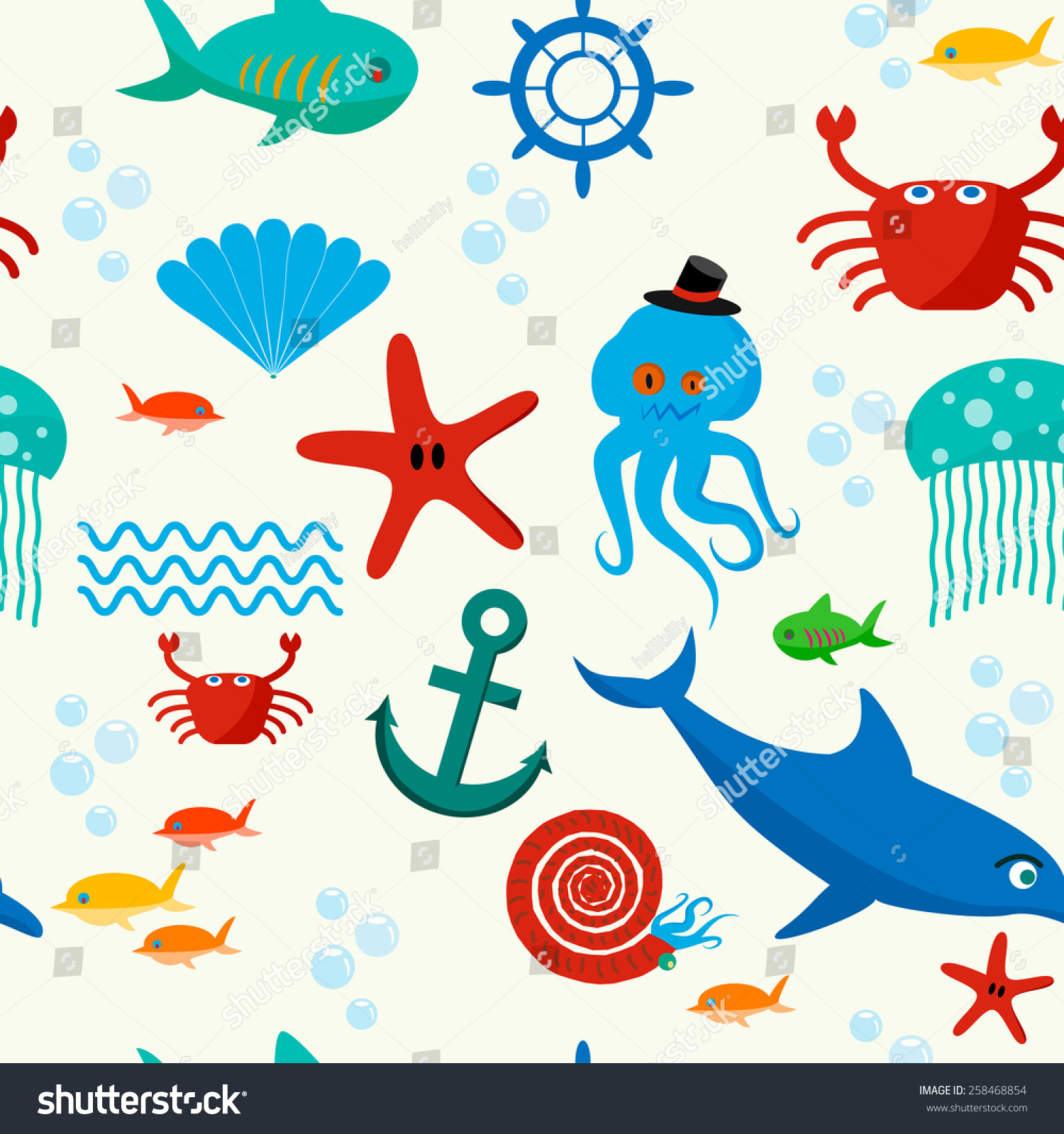 Cute Collection Cartoon Sea Animals Characters Stock Illustration ...