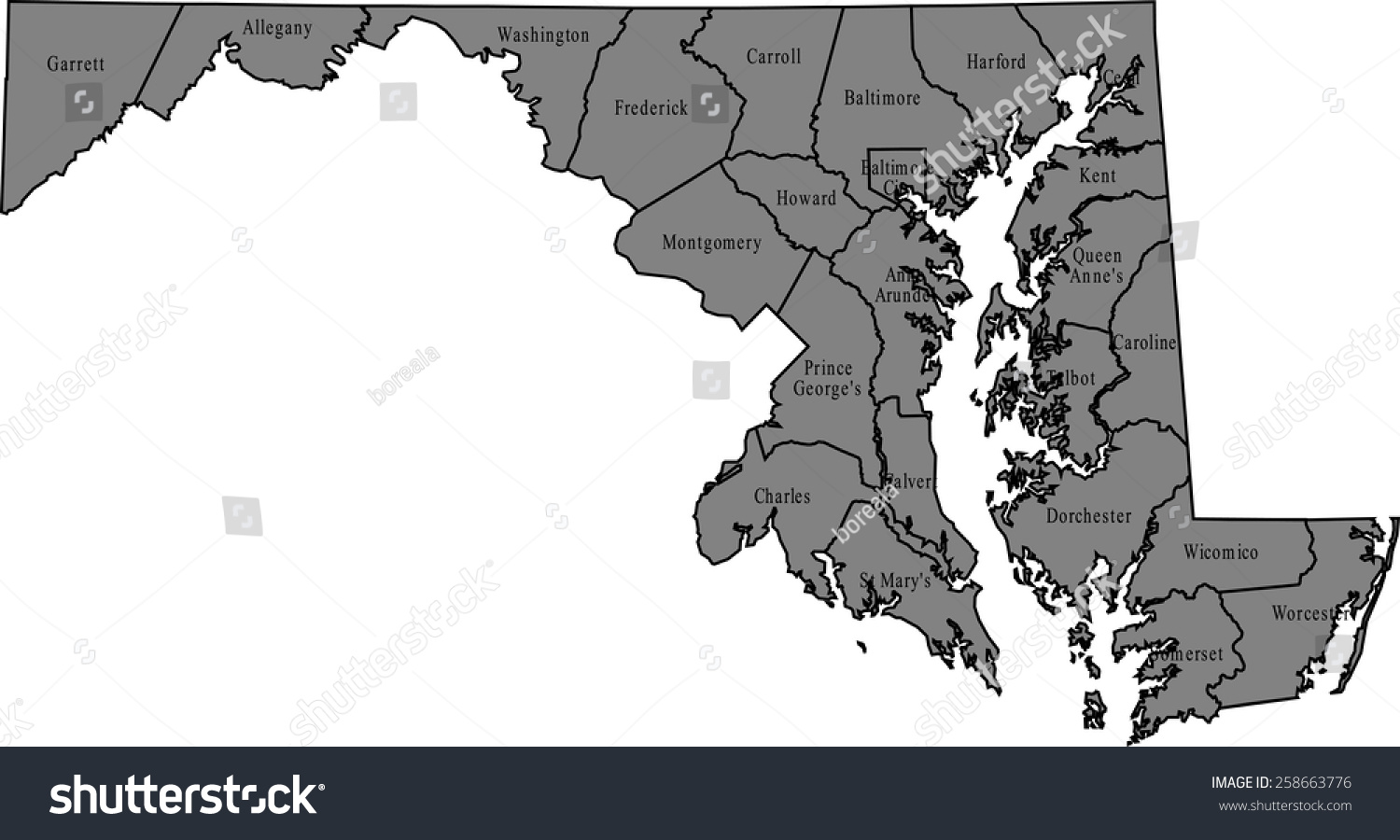 Maryland Map Stock Vector (Royalty Free) 258663776 | Shutterstock