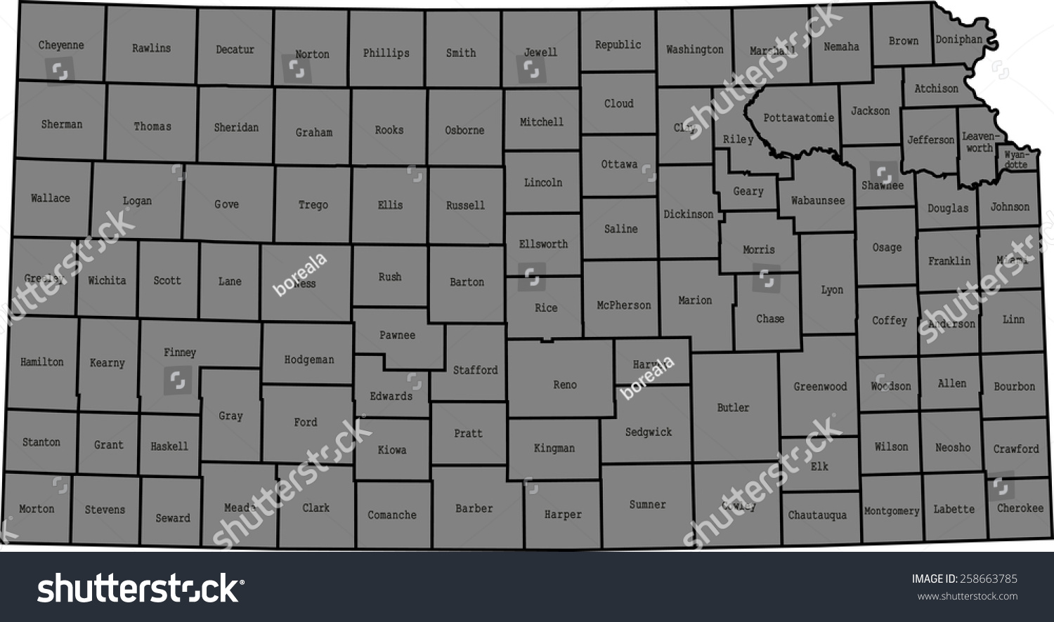 Kansas Map Stock Vector (Royalty Free) 258663785 | Shutterstock