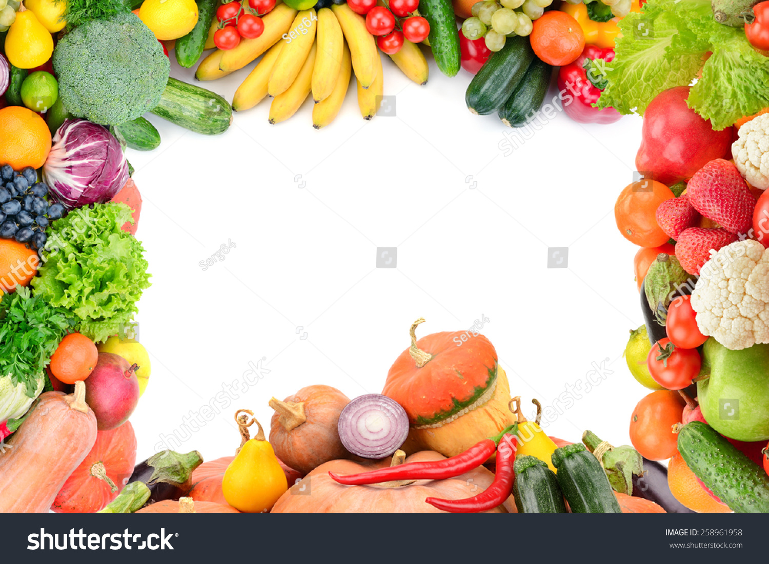 Frame Vegetables Fruits On White Stock Photo 258961958 | Shutterstock