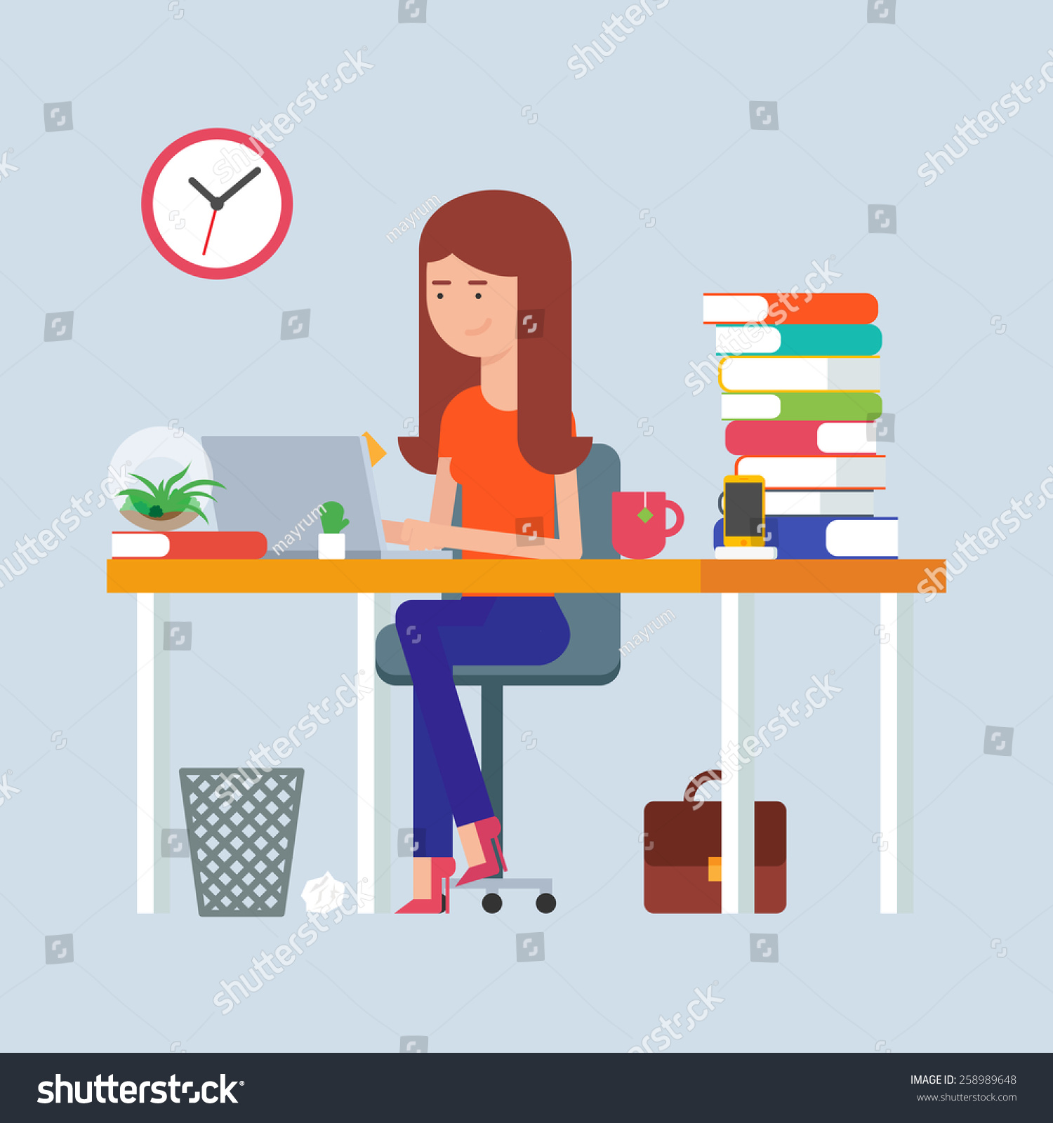 Workday Workplace Concept Vector Illustration Woman Stock Vector ...