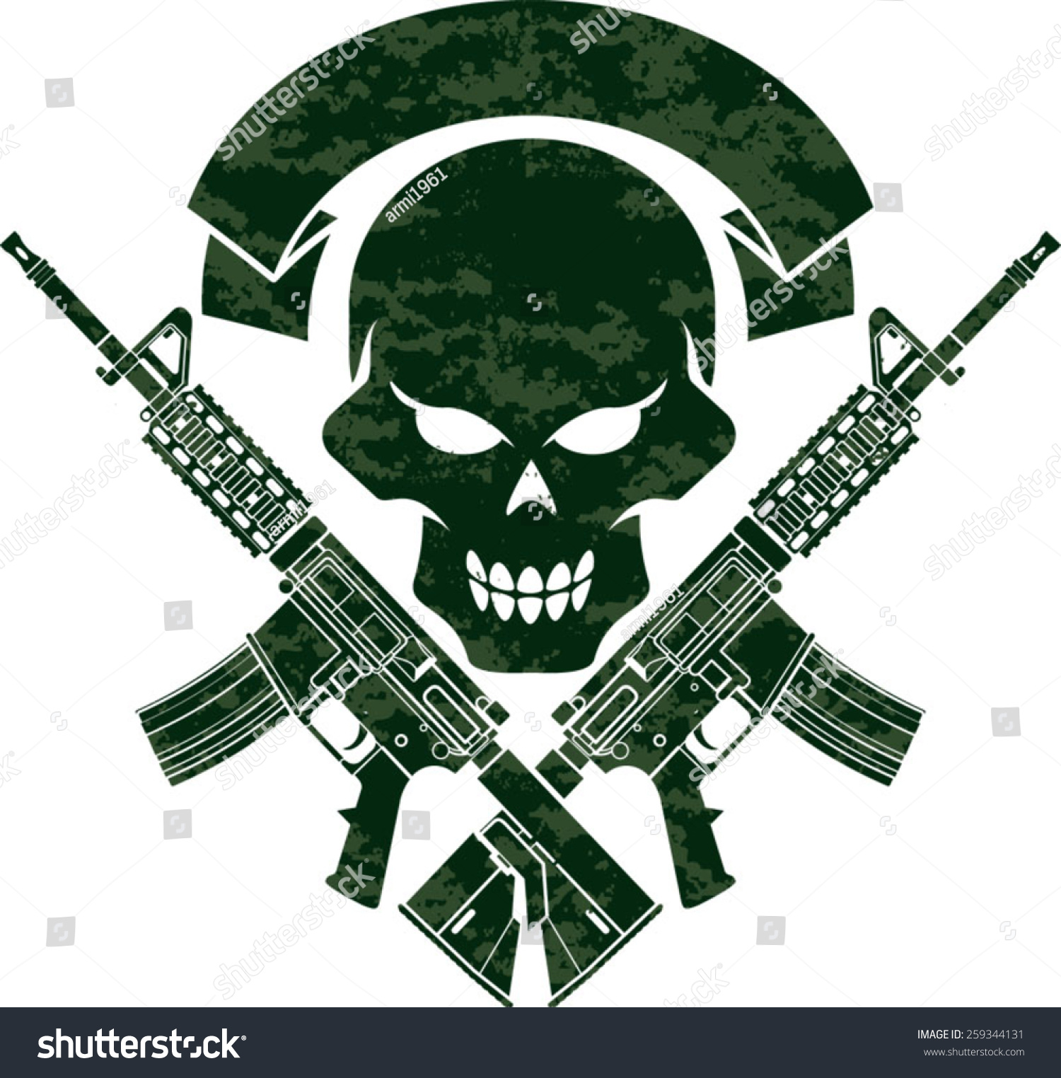 Military Skull Crossed Assault Rifles Stock Vector (Royalty Free ...