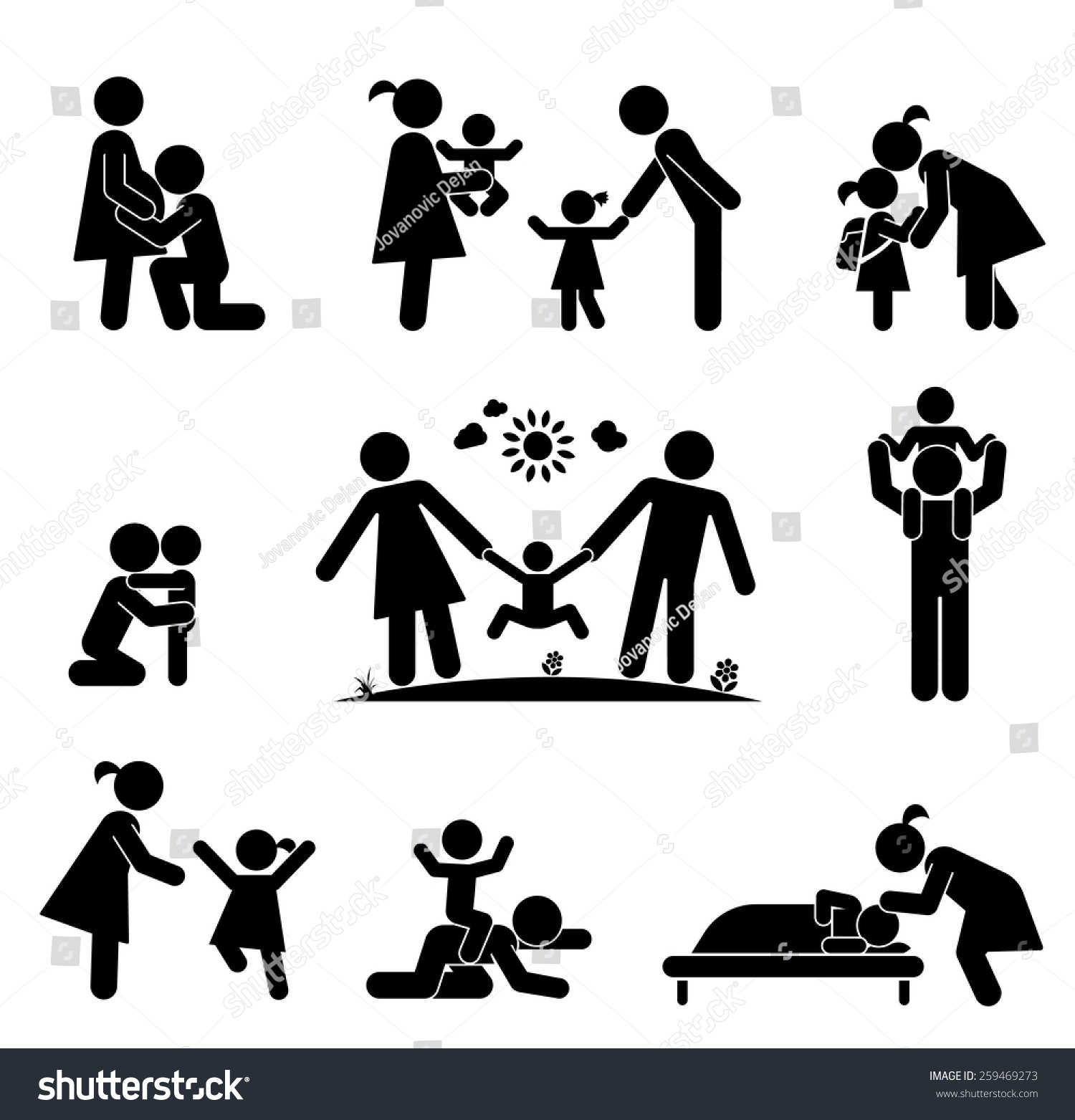 Children Their Parents Pictogram Presenting Parental Stock Vector ...